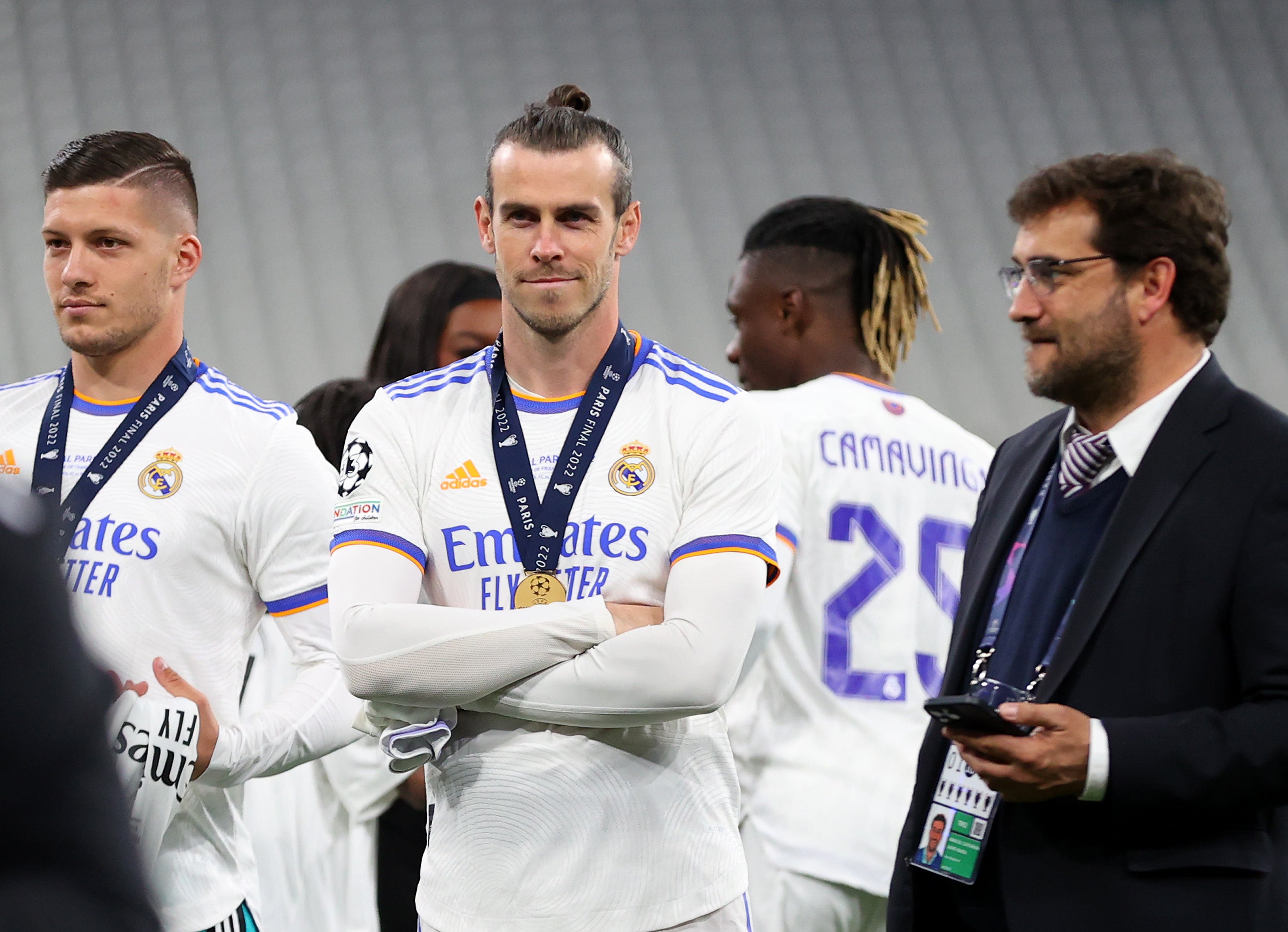 Gareth Bale looks on after Real Madrid win the Champions League in Paris