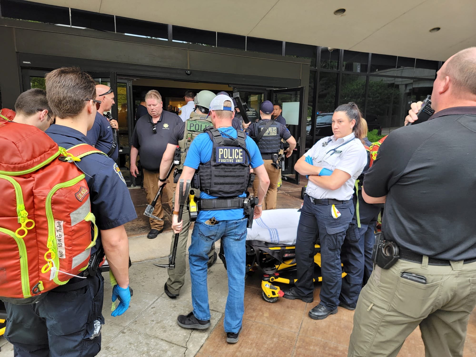 Police and emergency personnel outside the hospital