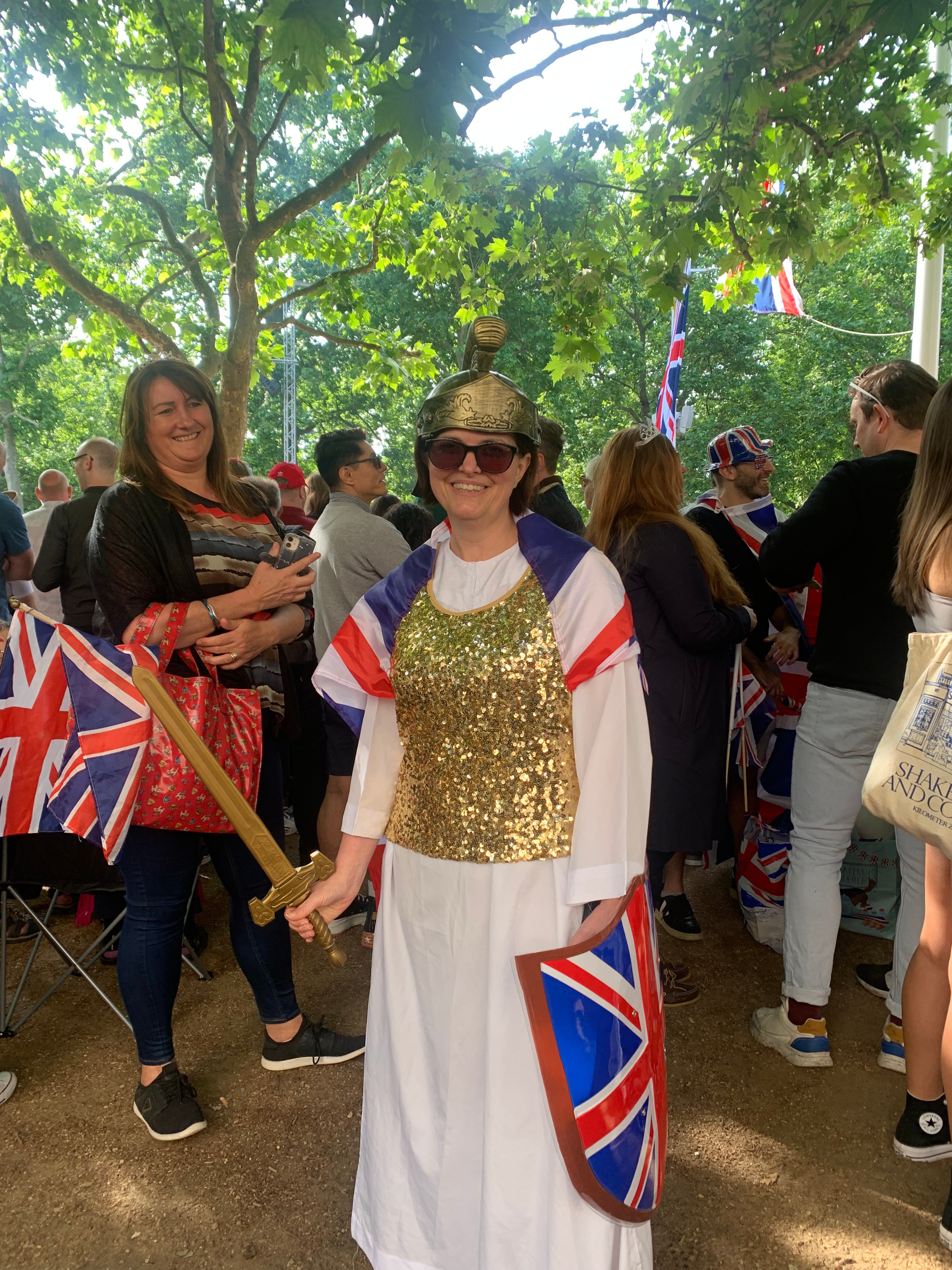 Julie Bennett dressed as Britannia to mark the jubilee celebrations, which many supporters said was a chance to forget previous troubles the country has faced