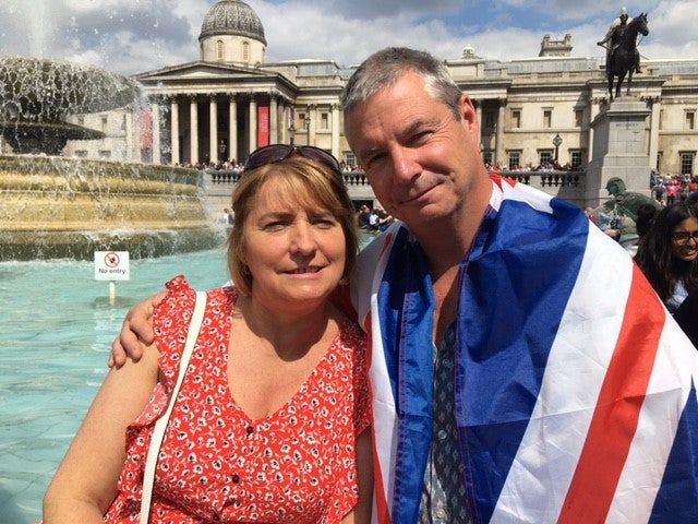 Michaela and Trevor Groves in Trafalgar Square for the Jubilee