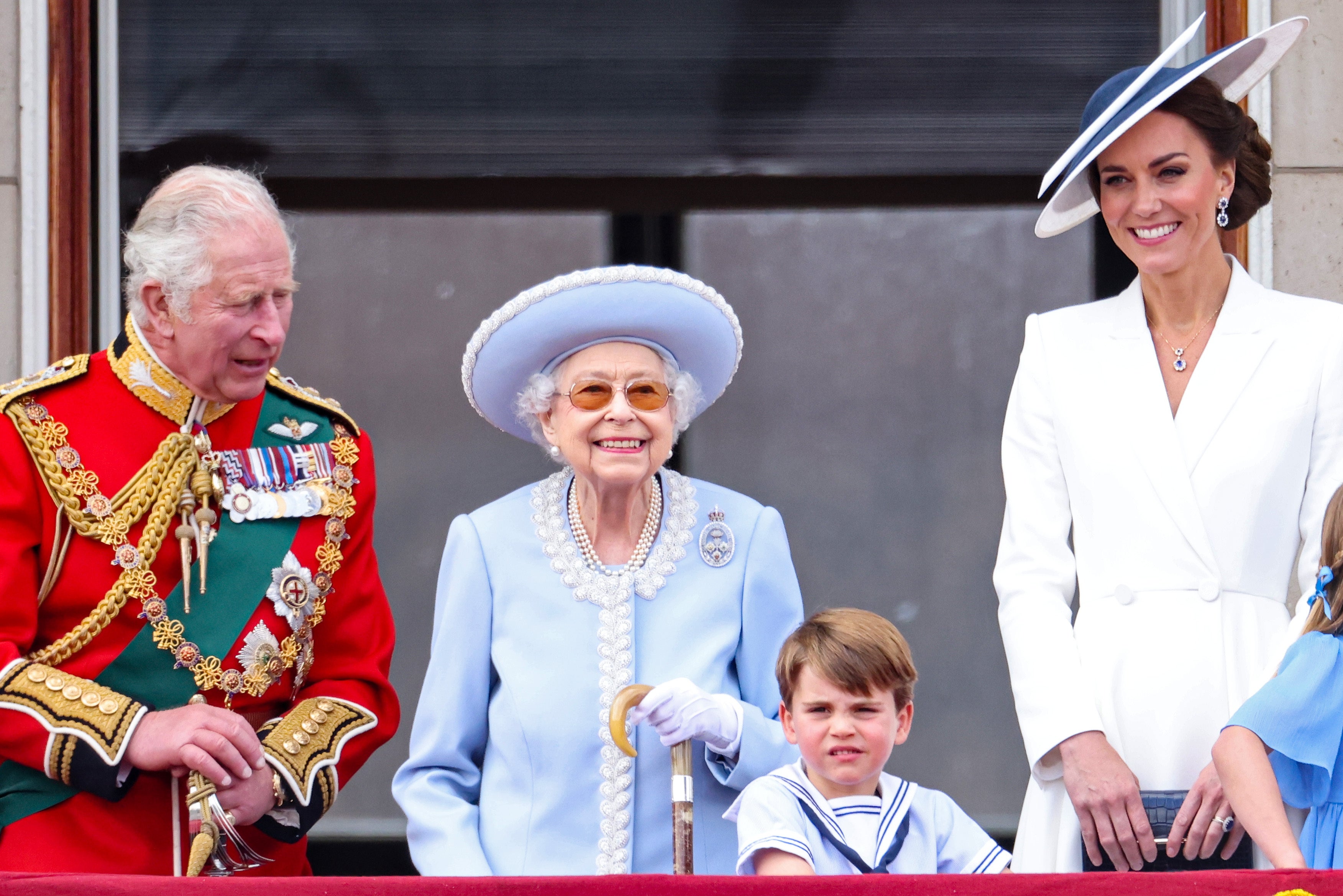 The Prince of Wales, the Queen, Prince Louis and the Duchess of Cambridge