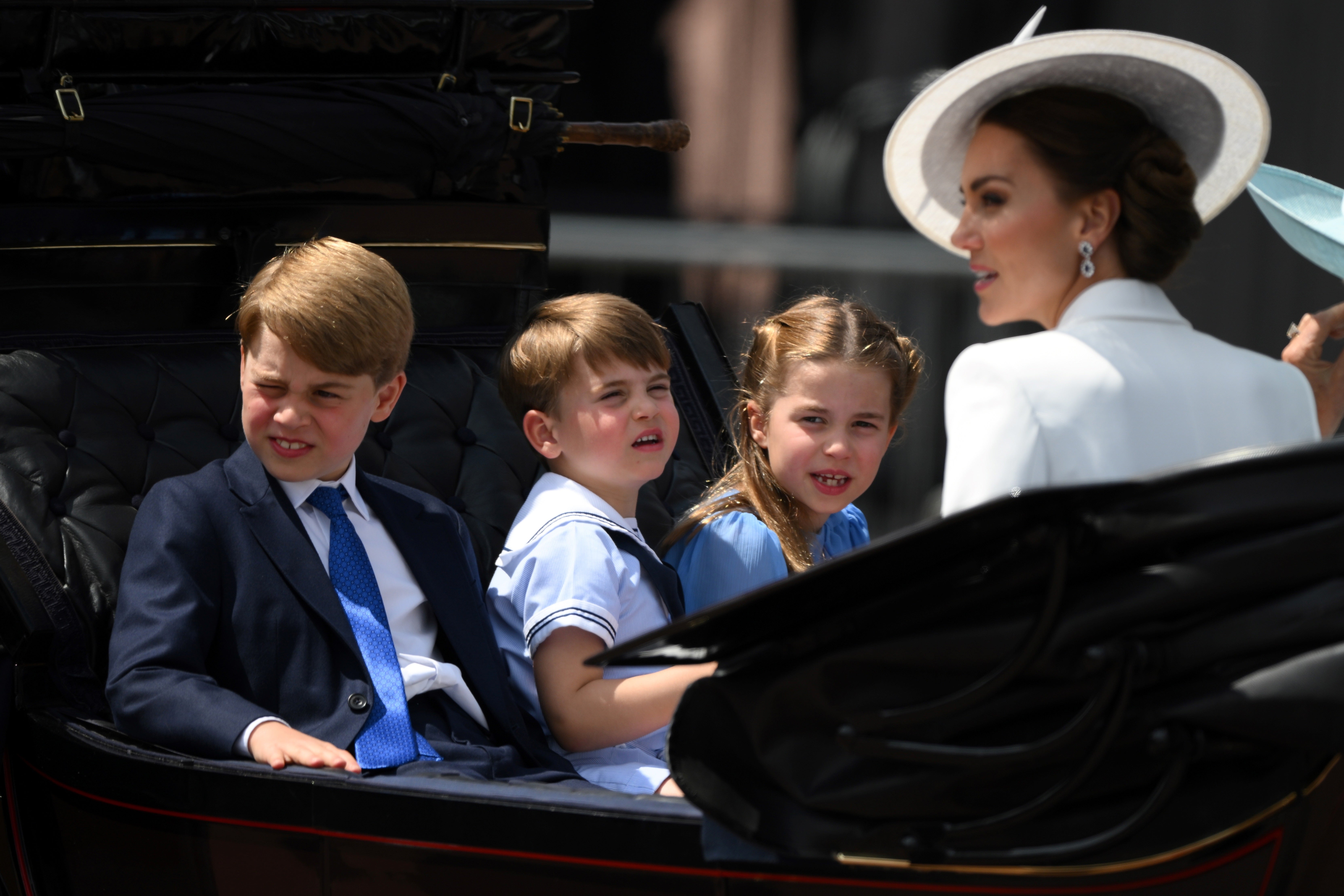 Prince George, Prince Louis, Princess Charlotte and the Duchess of Cambridge during Trooping the Colour