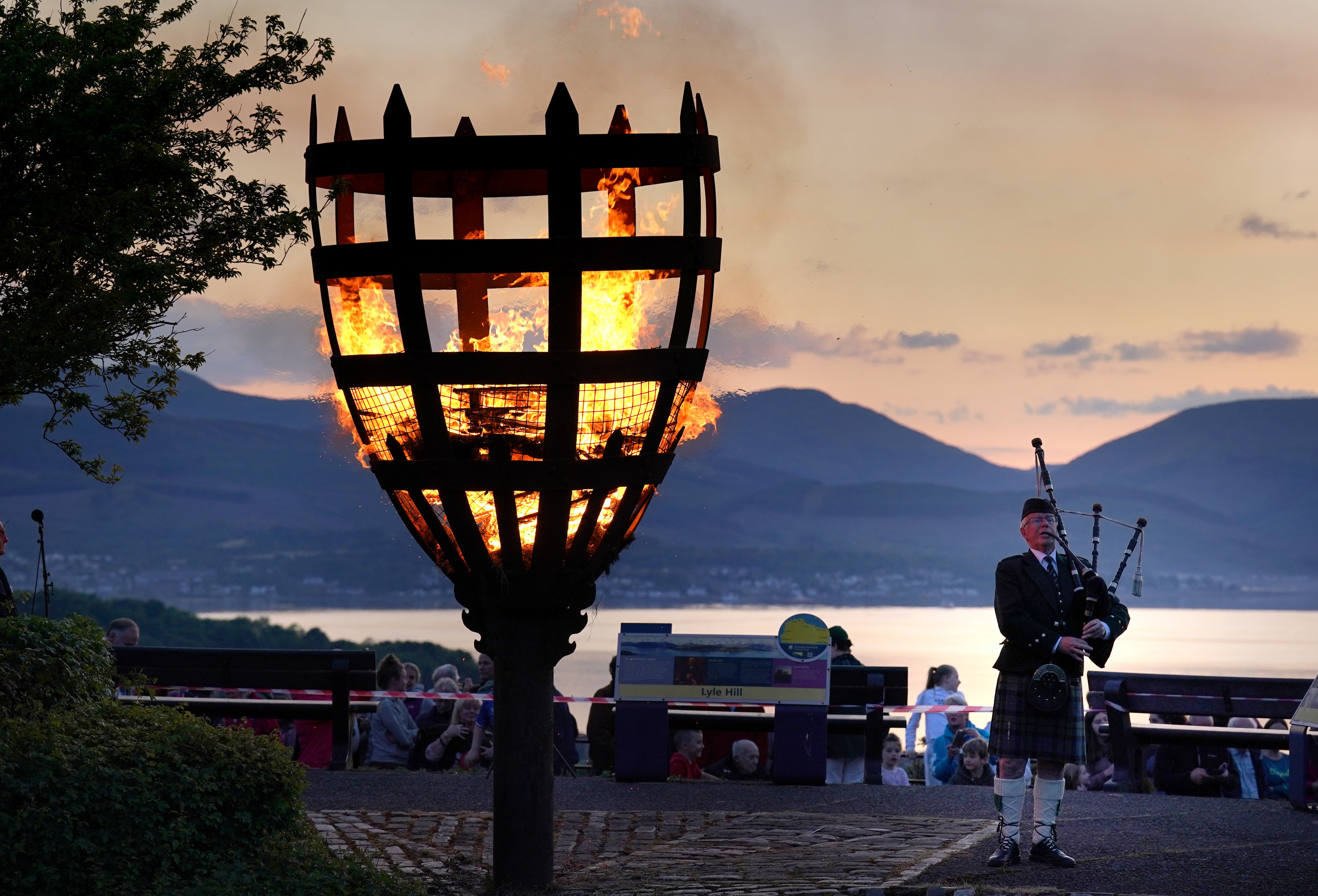 A Platinum Jubilee beacon is lit on Lyle Hill, Greenock (Andrew Milligan/PA)