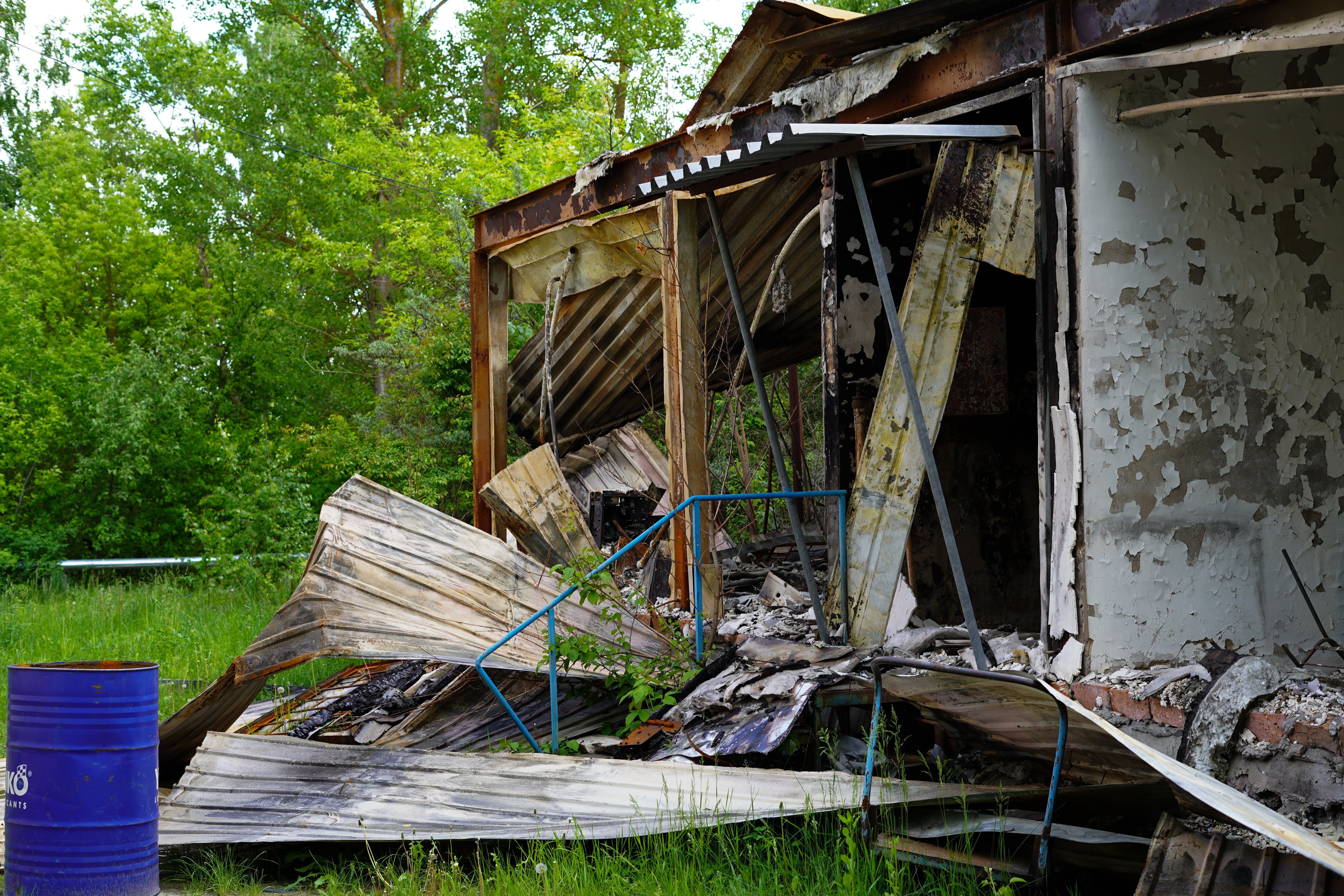 A building destroyed by Russian troops in the exclusion zone