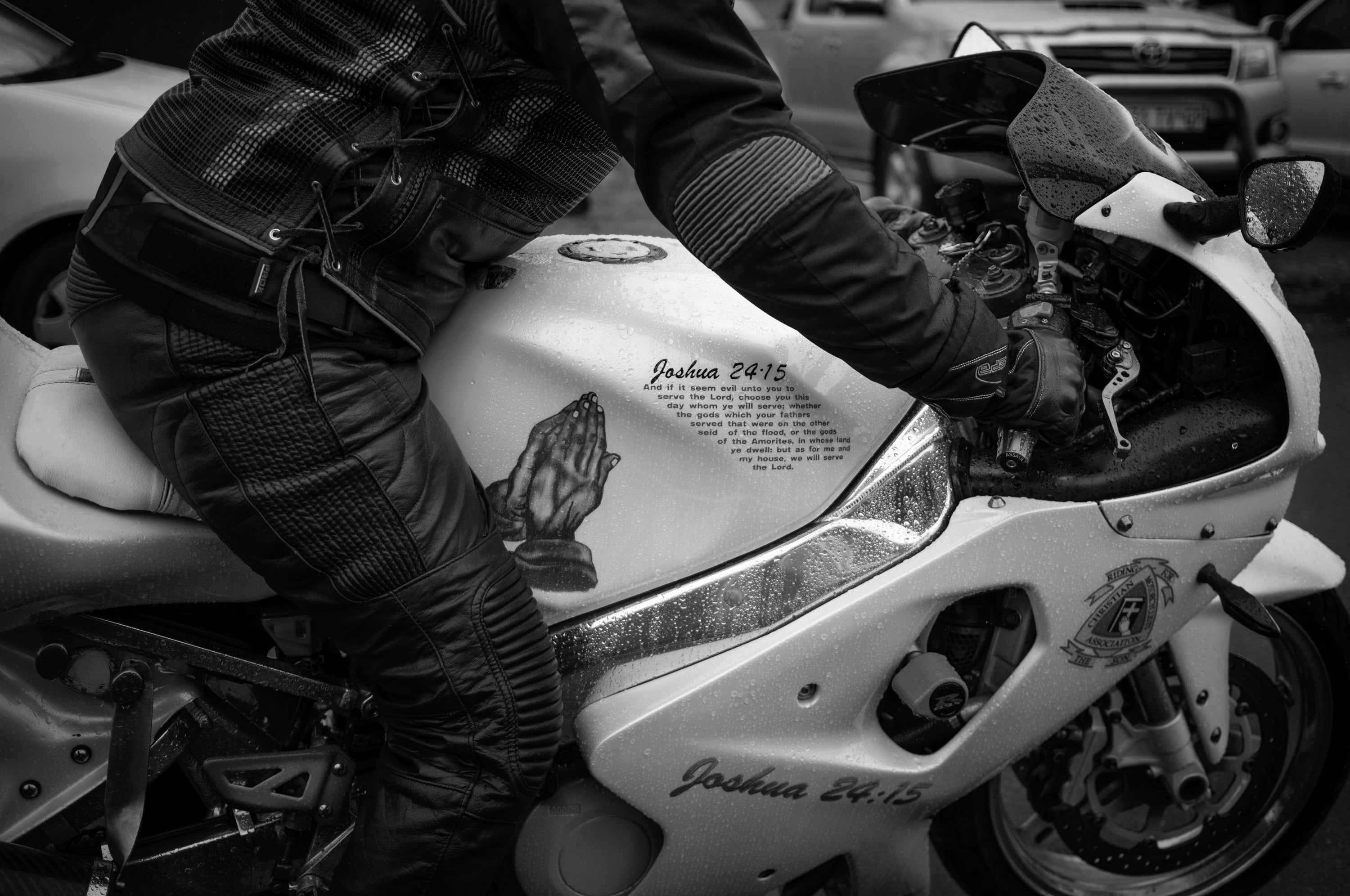 A CMA member sits astride her motorcycle as she prepares to ride