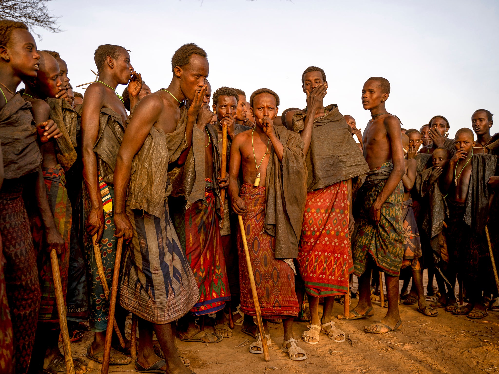 The Rendille initiates singing in the run up to their circumcision