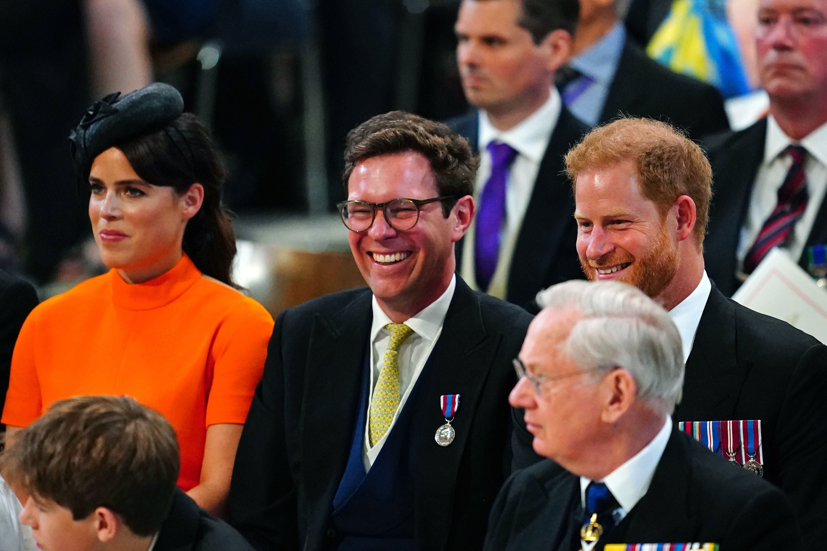 Princess Eugenie, Jack Brooksbank and Harry (Victoria Jones/PA)