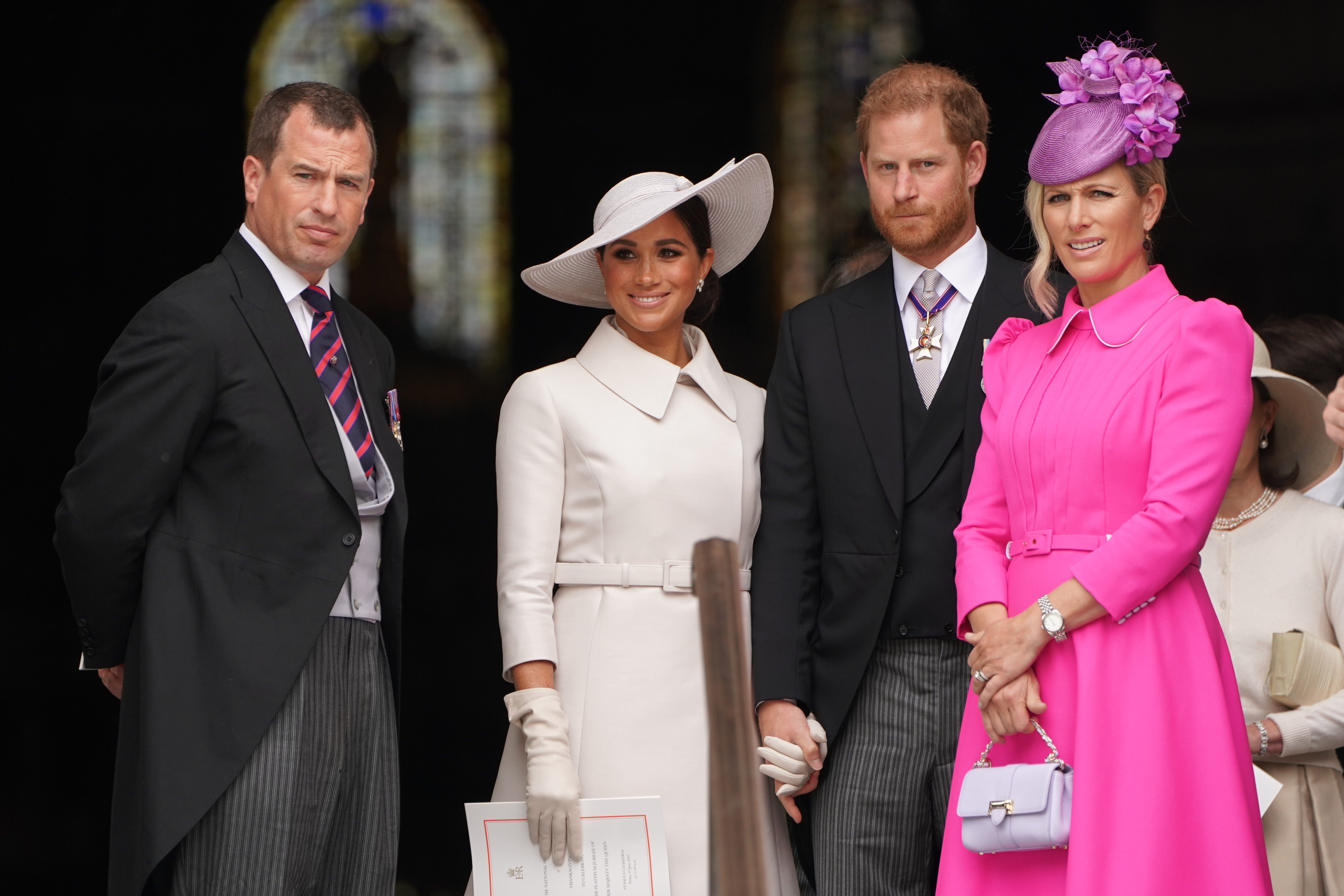 Peter Phillips, the Duchess of Sussex, the Duke of Sussex and Zara Tindall after the service (PA)