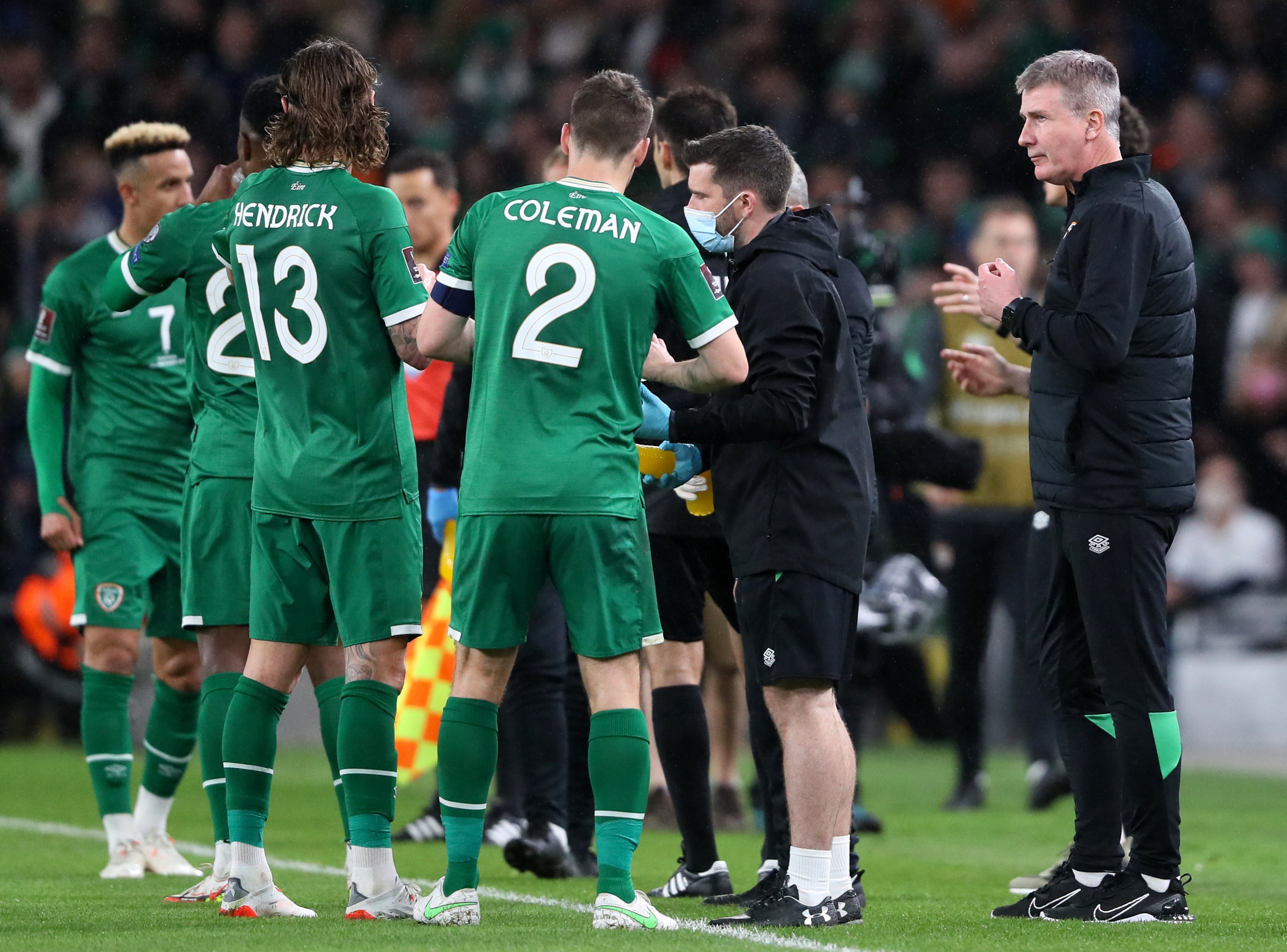 Republic of Ireland manager Stephen Kenny, right, on the touchline (Brian Lawless/PA)