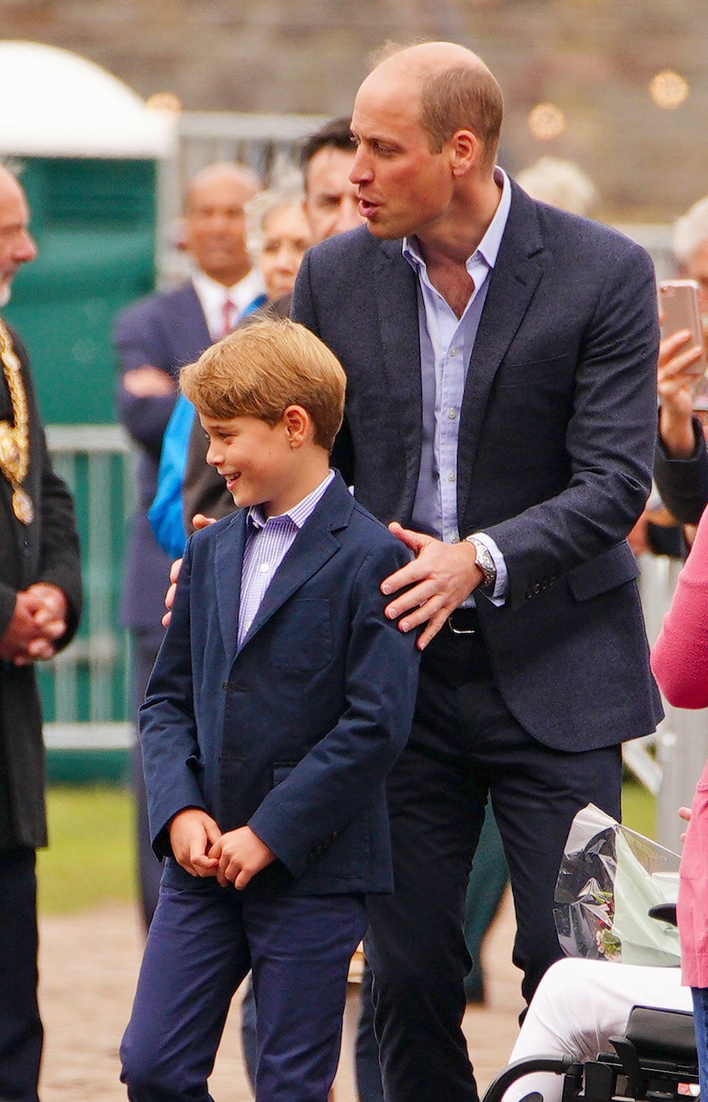 The Duke of Cambridge and Prince George during their visit to Cardiff Castle ahead of the Platinum Jubilee Celebration Concert