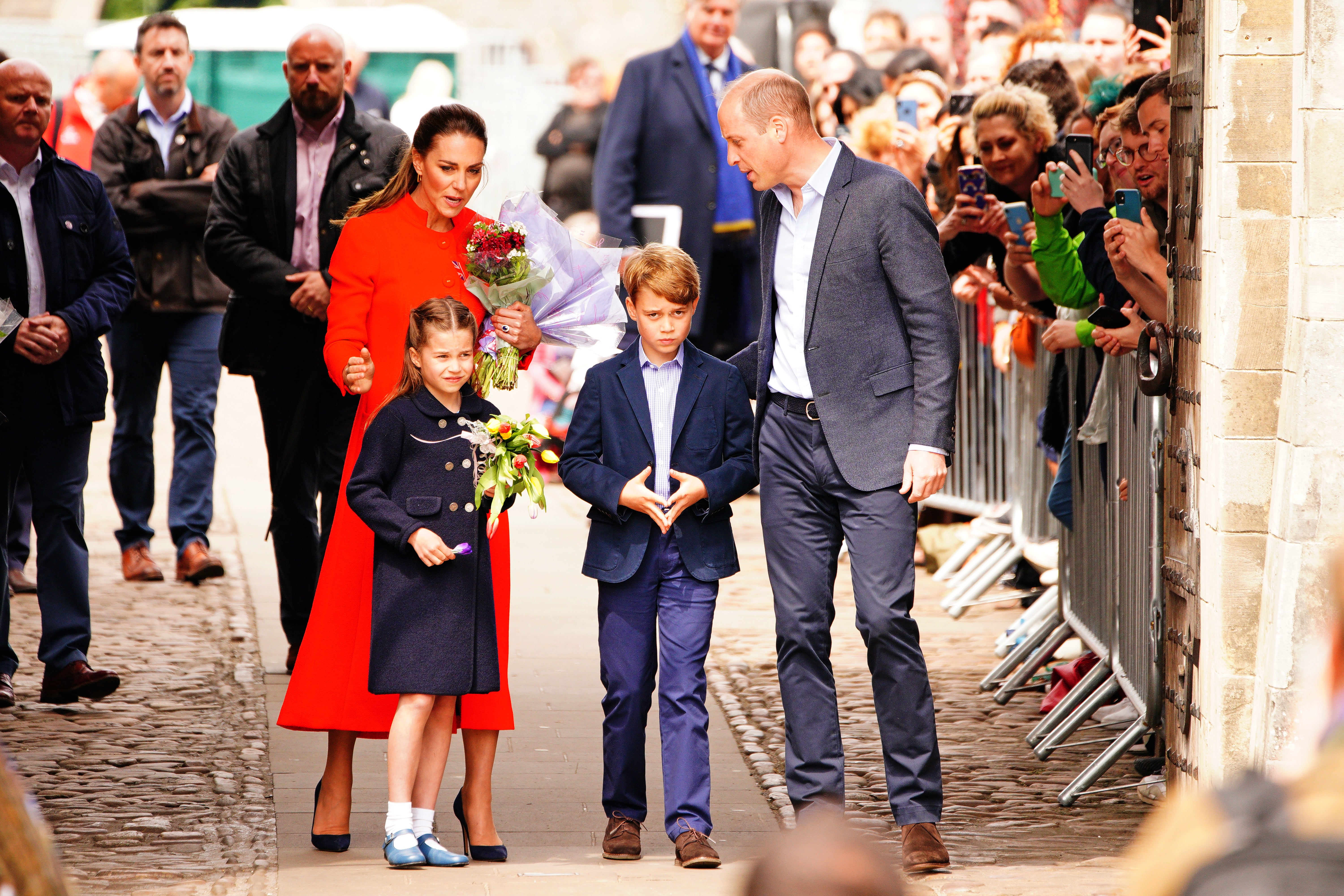 The Duke and Duchess of Cambridge, Prince George and Princess Charlotte during their visit to Cardiff Castle