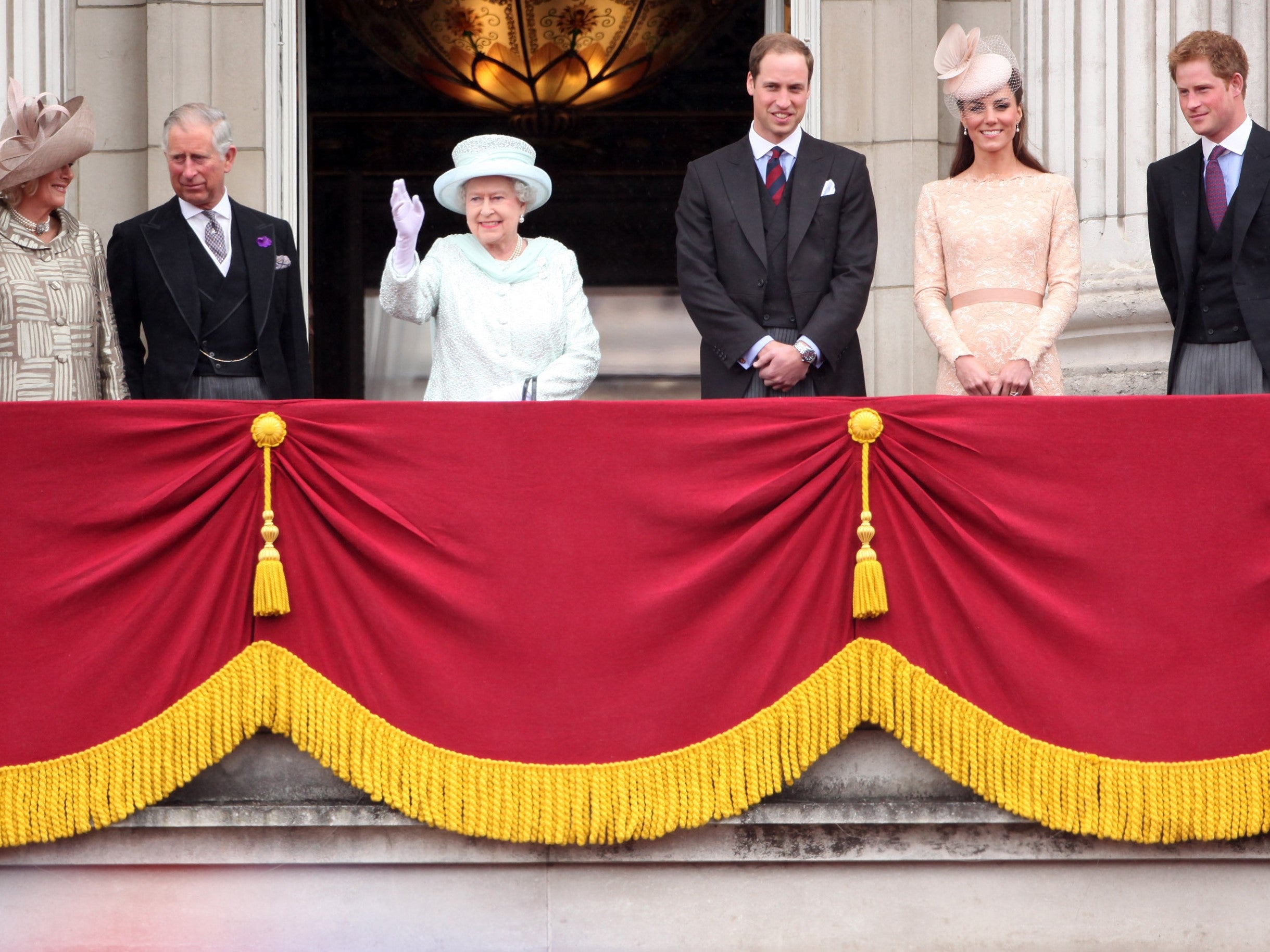 The royals wave to the crowds during 2012’s Diamond Jubilee