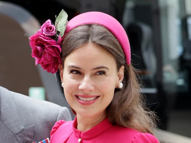 <p>Lord Frederick Windsor and Sophie Winkleman arrive for the Lord Mayor's reception for the National Service of Thanksgiving at The Guildhall in June 2022 in London, England</p>
