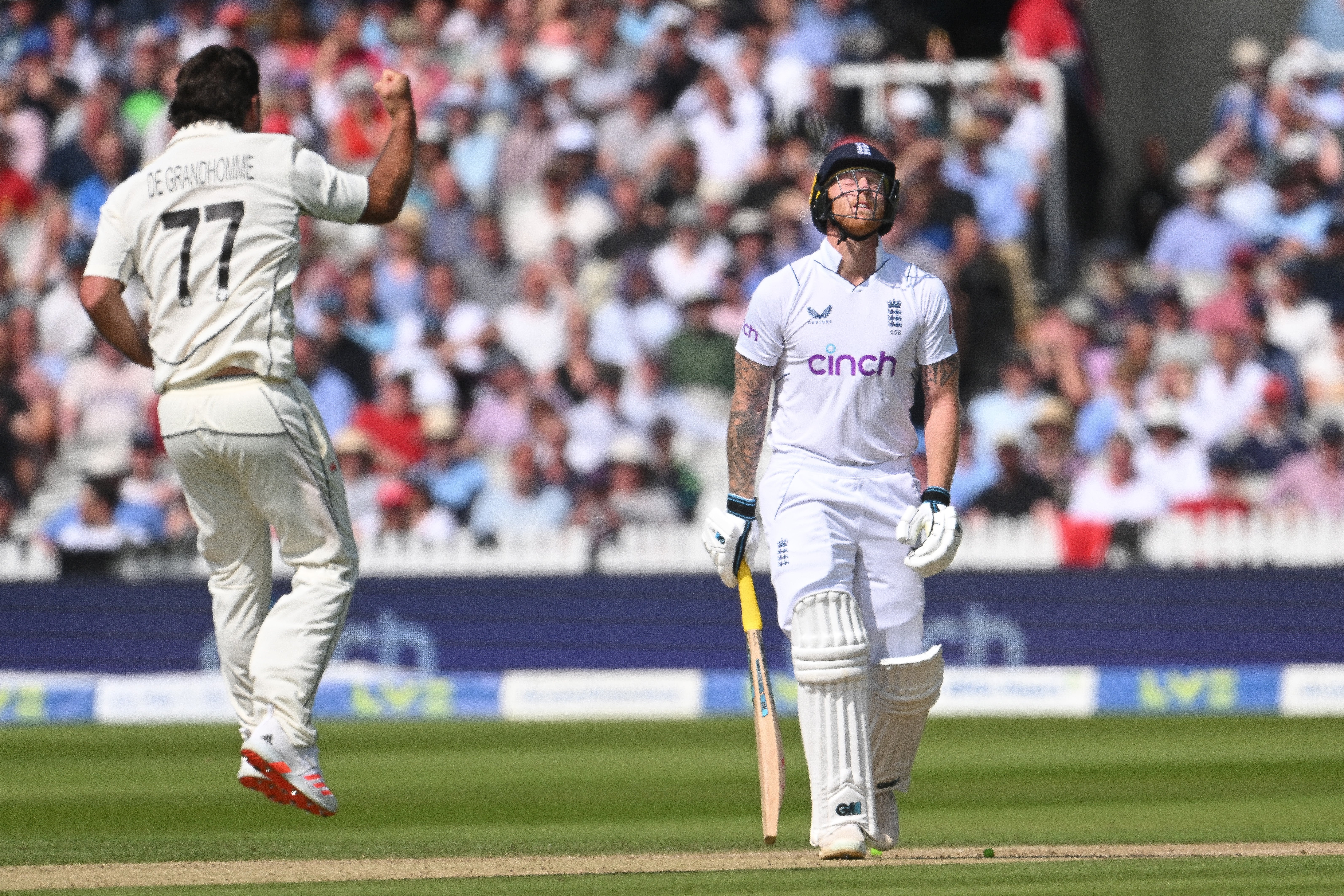 Ben Stokes was bowled by De Grandhomme only to be reprieved by a no bal