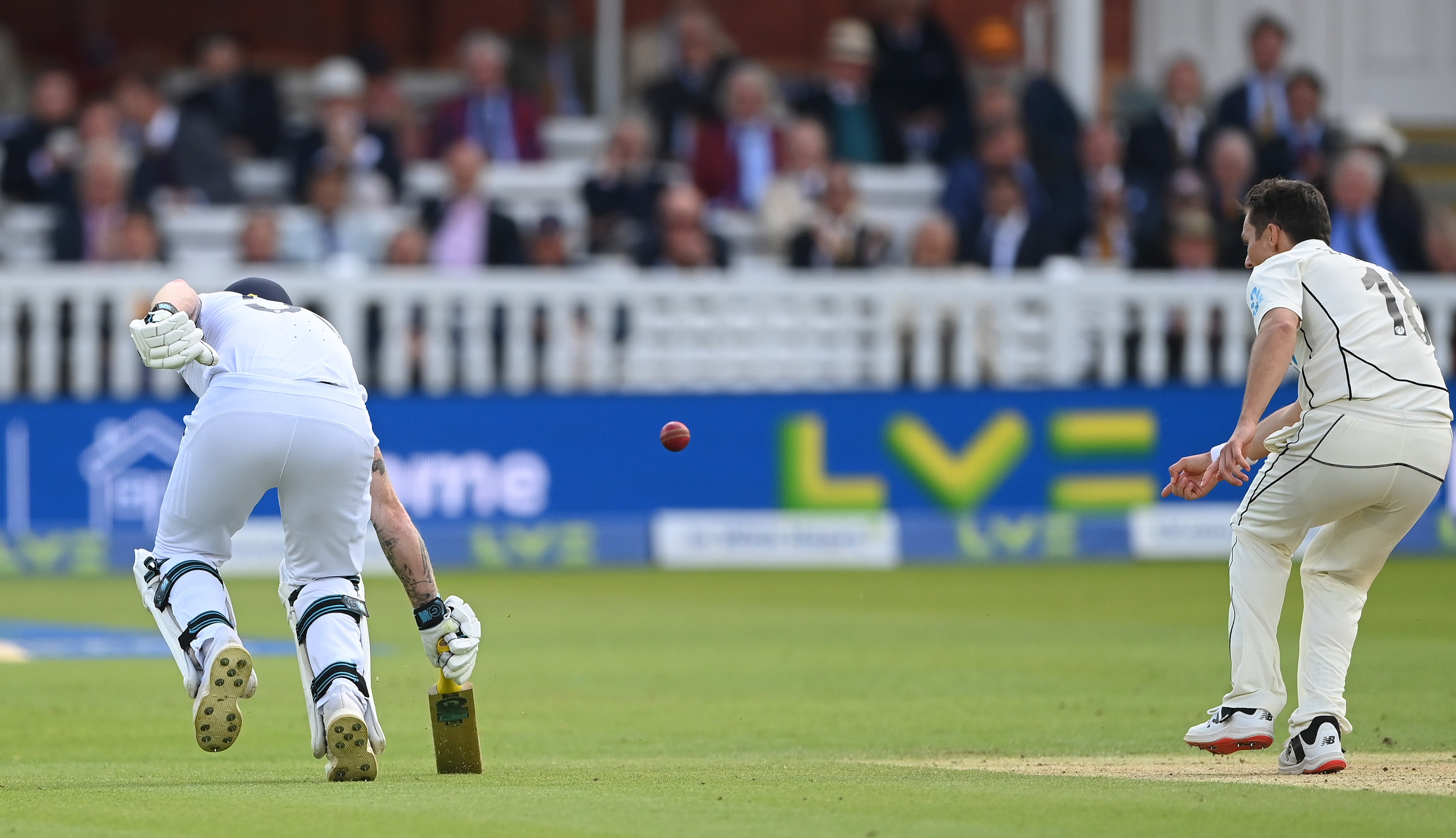 Stokes is hit by the ball in similar circumstances to the 2019 World Cup final