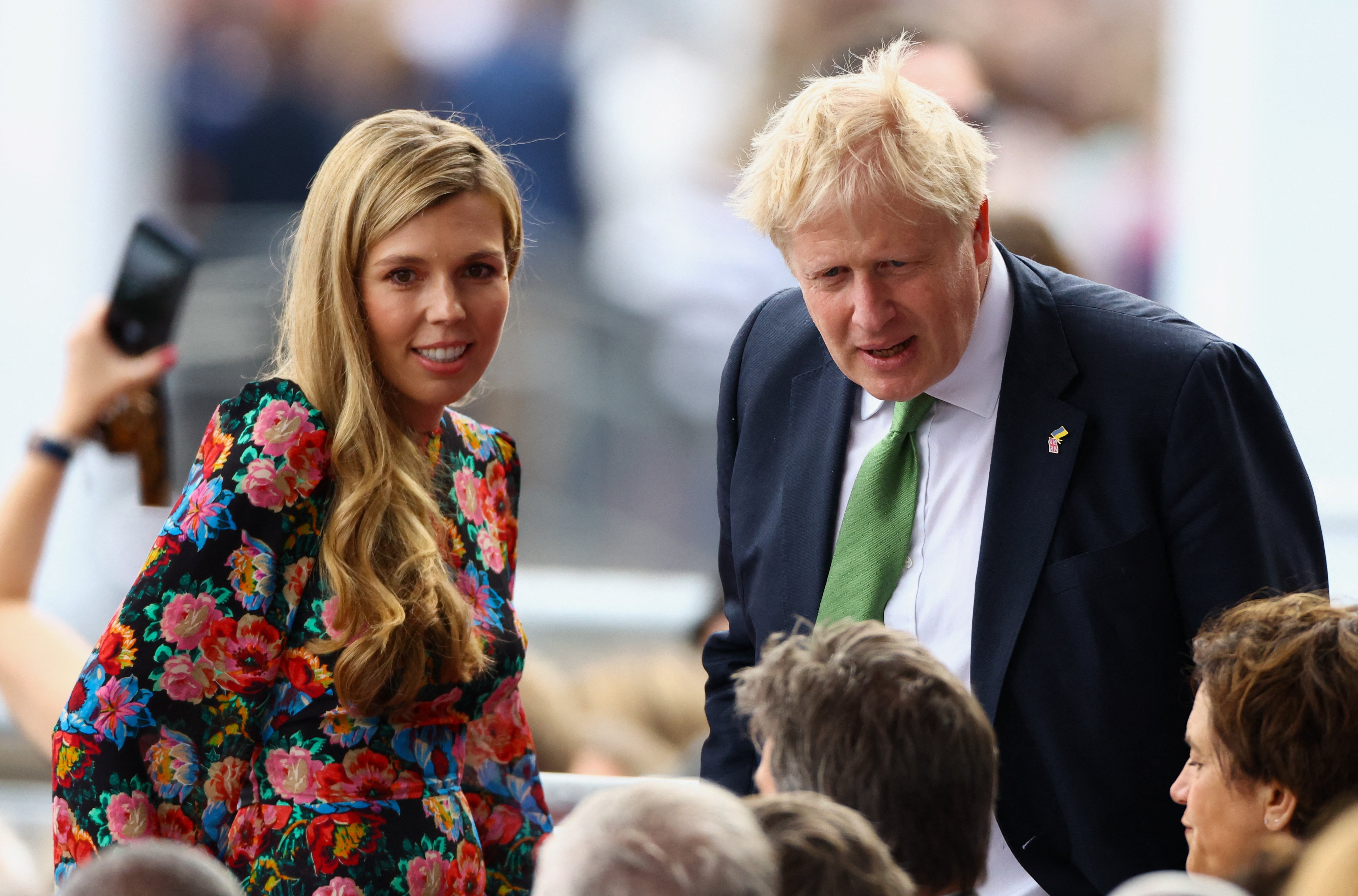 Prime Minister Boris Johnson and his wife Carrie Johnson arrive at the BBC Platinum Party at the Palace