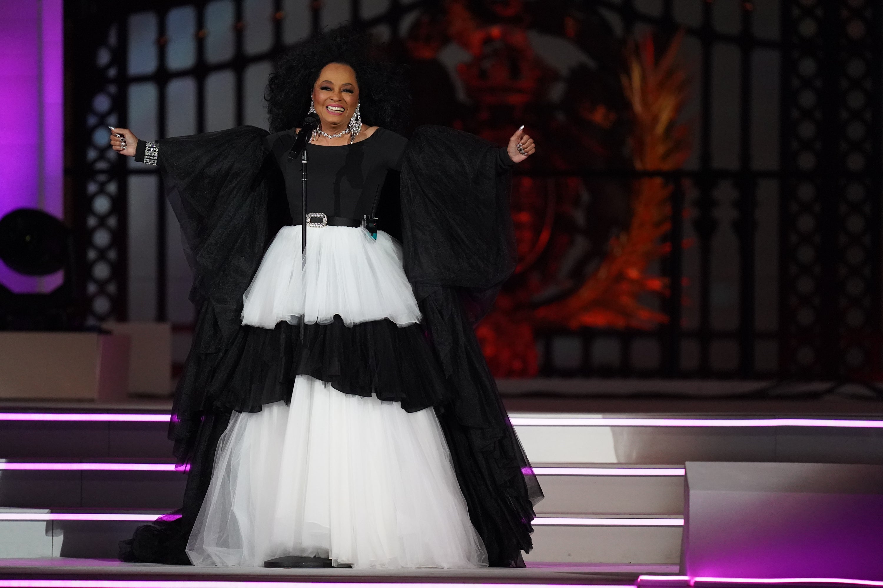 Diana Ross performs at the Platinum Party at the Palace staged in front of Buckingham Palace, London, on day three of the Platinum Jubilee celebrations for Queen Elizabeth II. (Jacob King/PA)