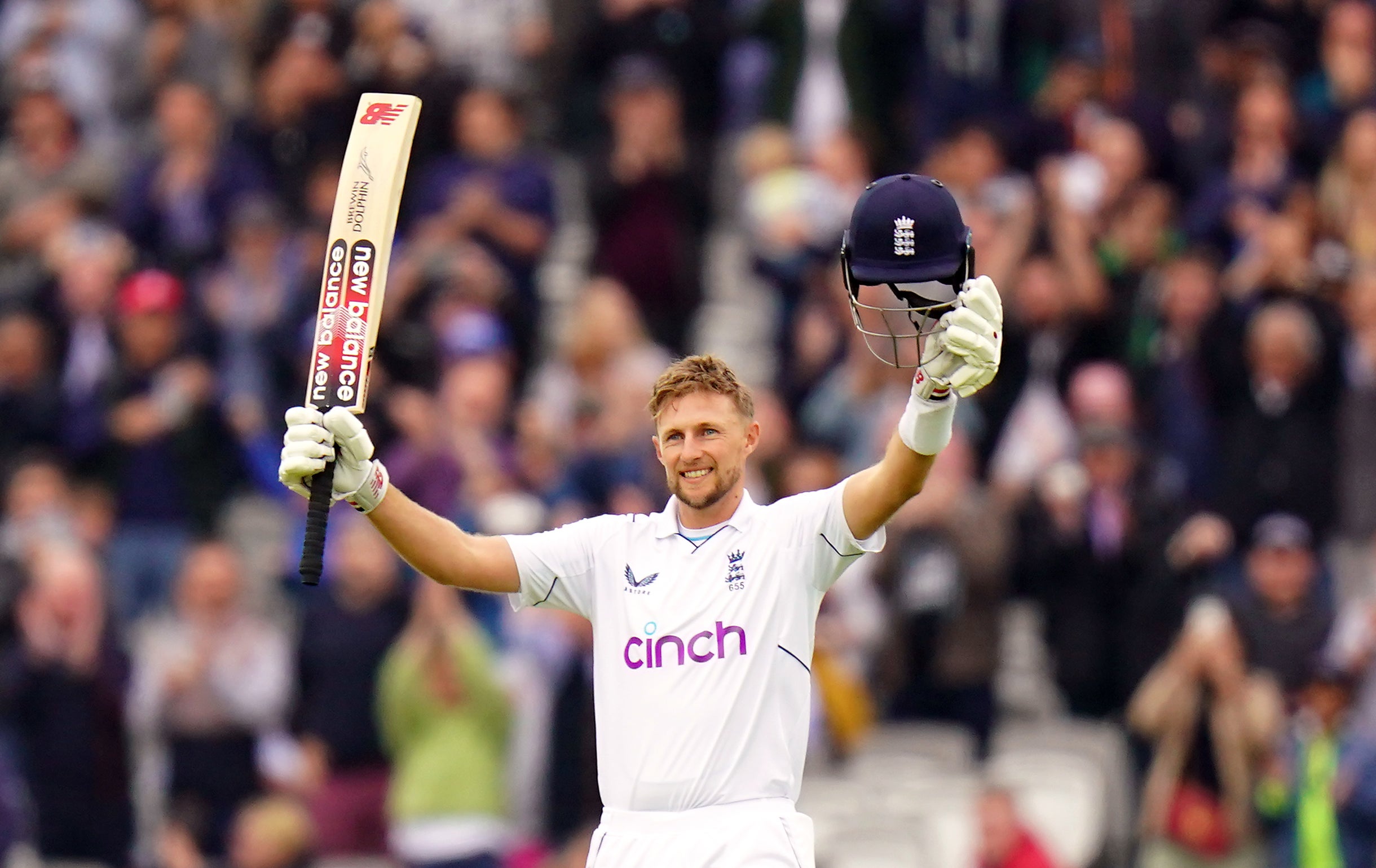 Joe Root celebrated reaching his century against New Zealand (Adam Davy/PA)