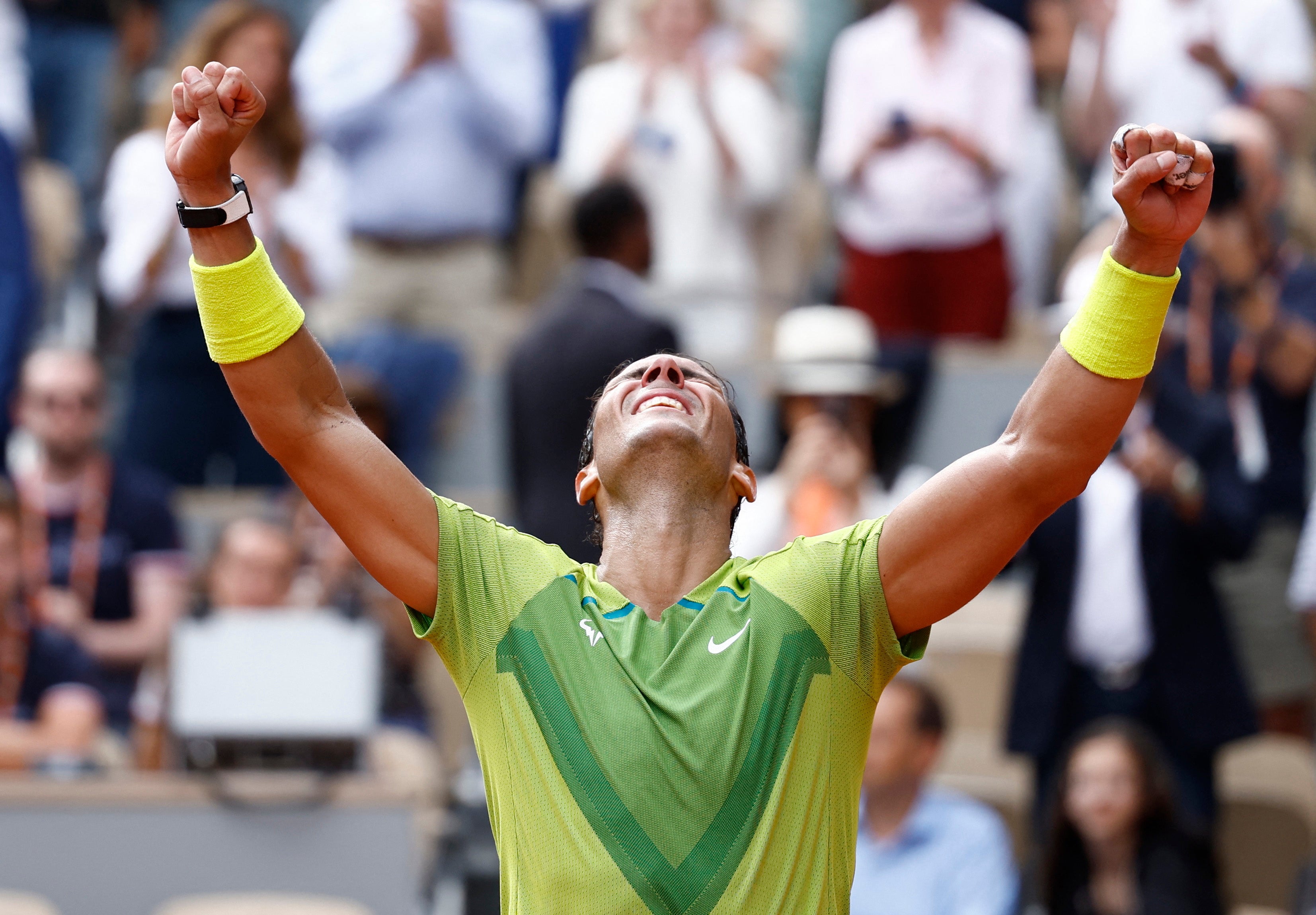 Nadal celebrates clinching victory at Roland Garros