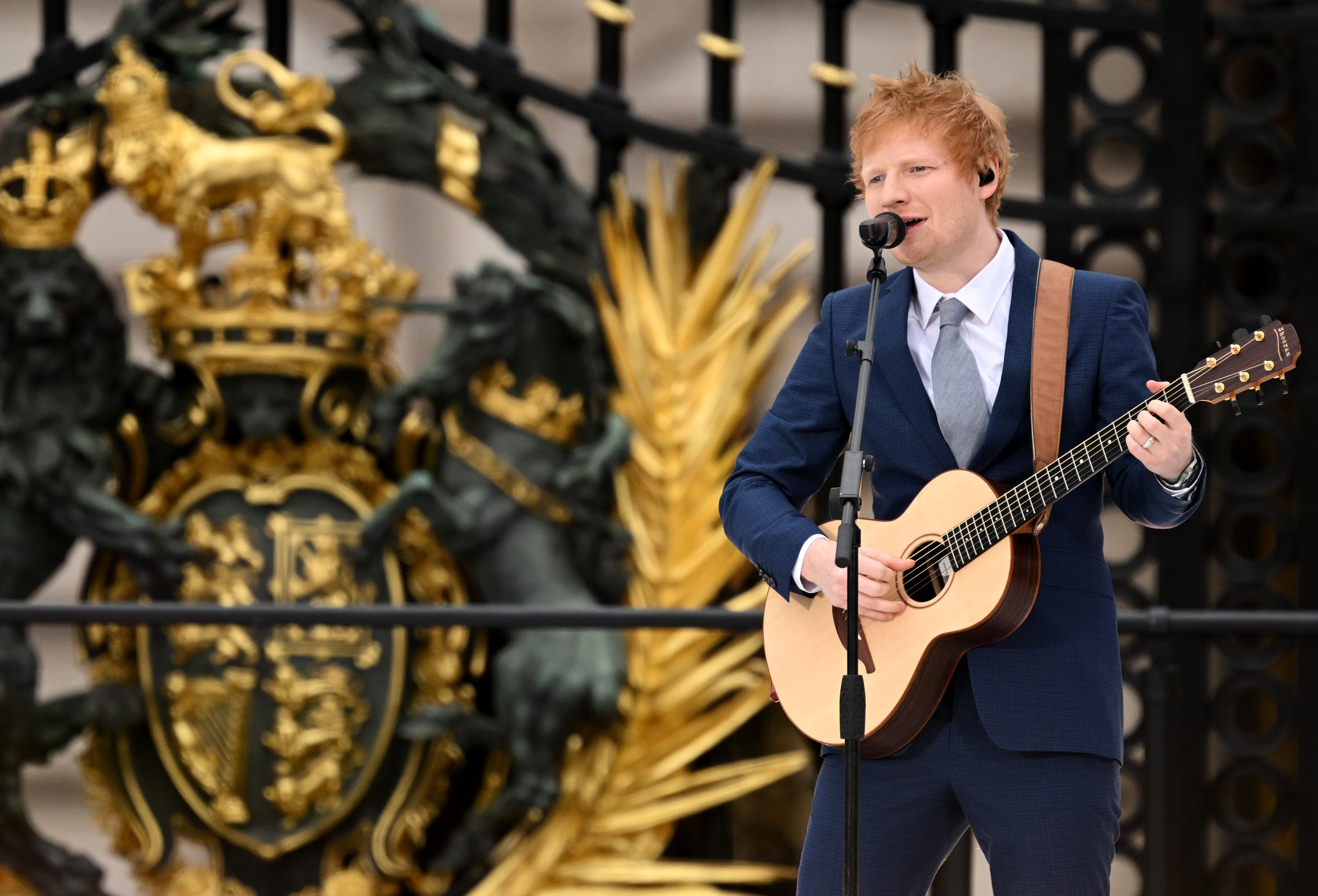 Ed Sheeran performs during the Platinum Jubilee Pageant in front of Buckingham Palace, London, on day four of the Platinum Jubilee celebrations. (Leon Neal/PA)