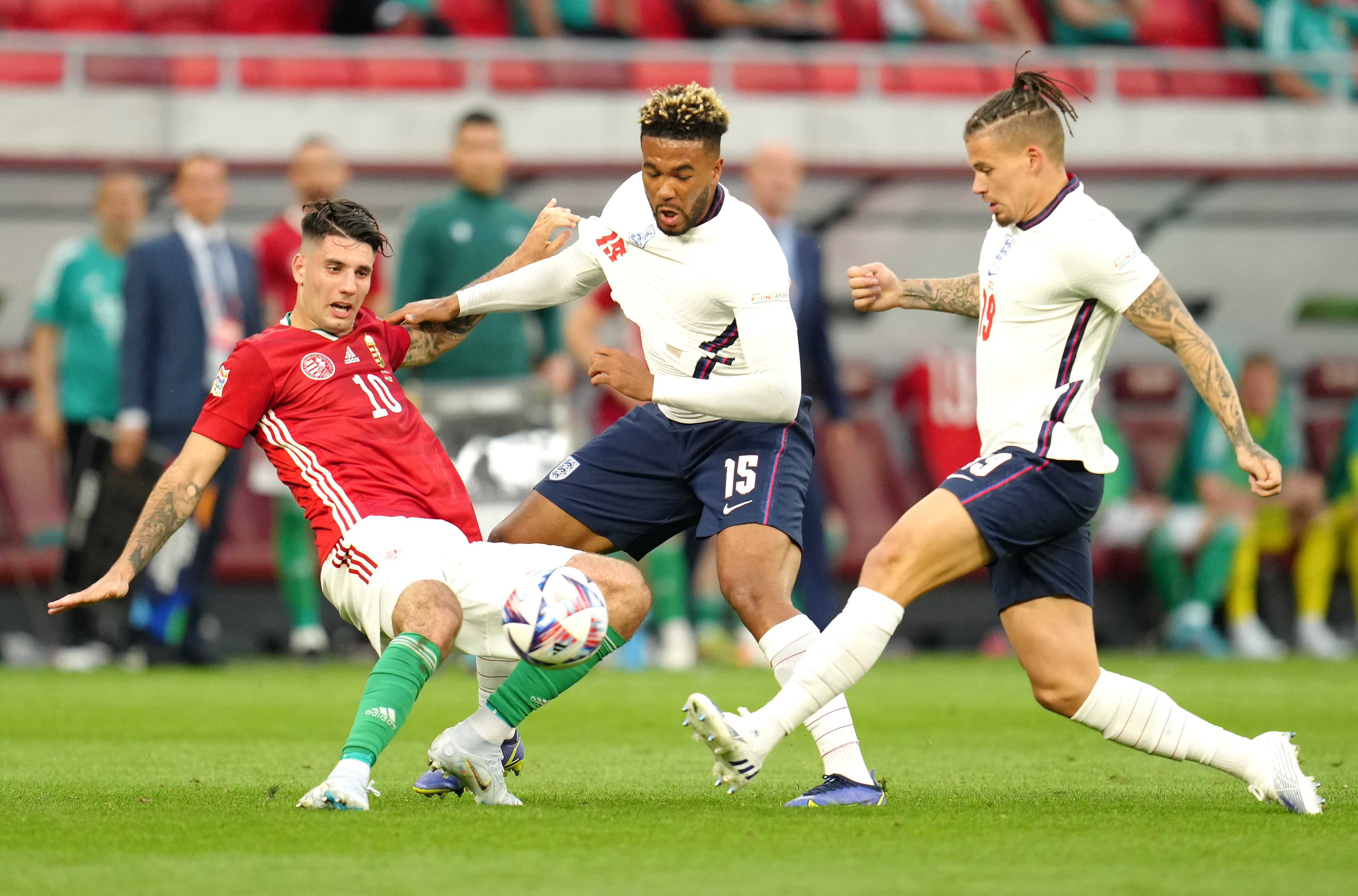 Kalvin Phillips (right) was introduced as a late substitute in Budapest (Nick Potts/PA)