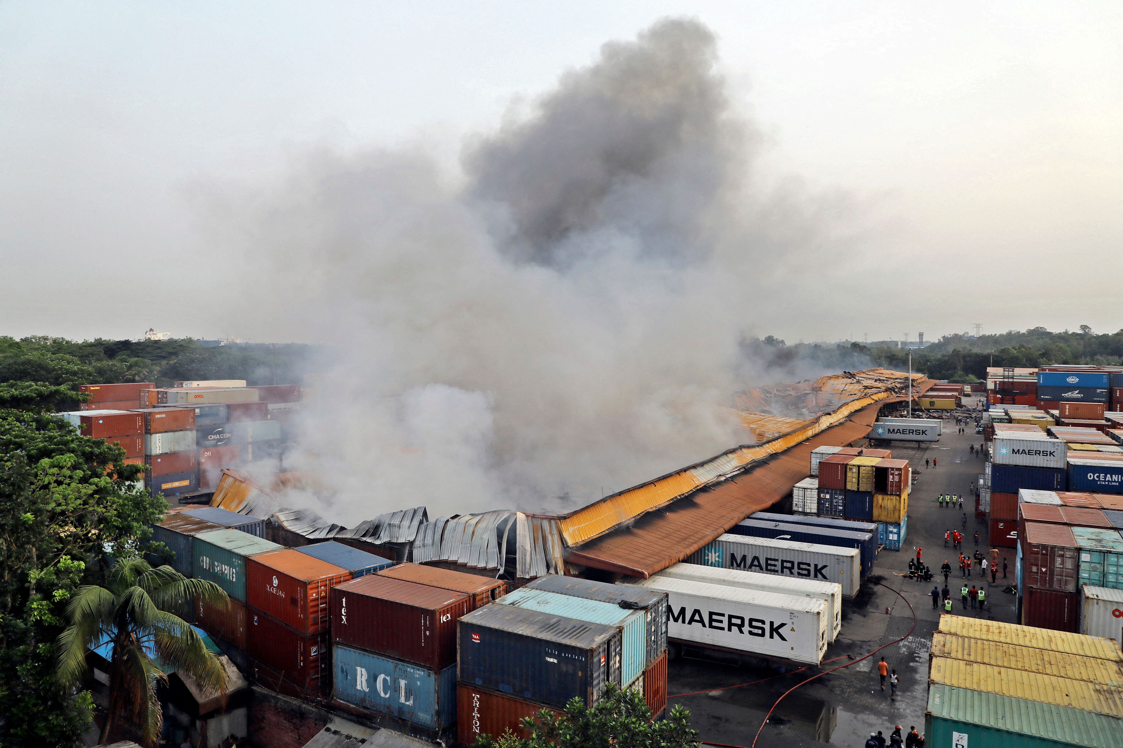 Smoke billowing after a fire broke out at a container storage facility in Sitakunda