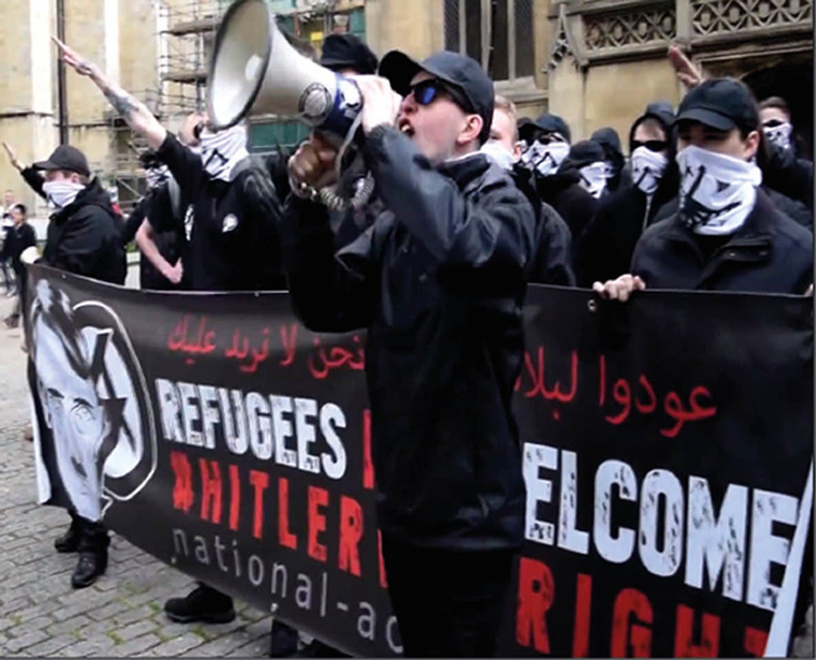 Alex Davies with a megaphone at a National Action demo in York in May 2016 (West Midlands Police/PA)