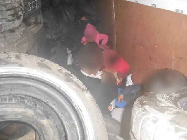 Young children were among the people smuggled into the van in between tyres and boxes of goods