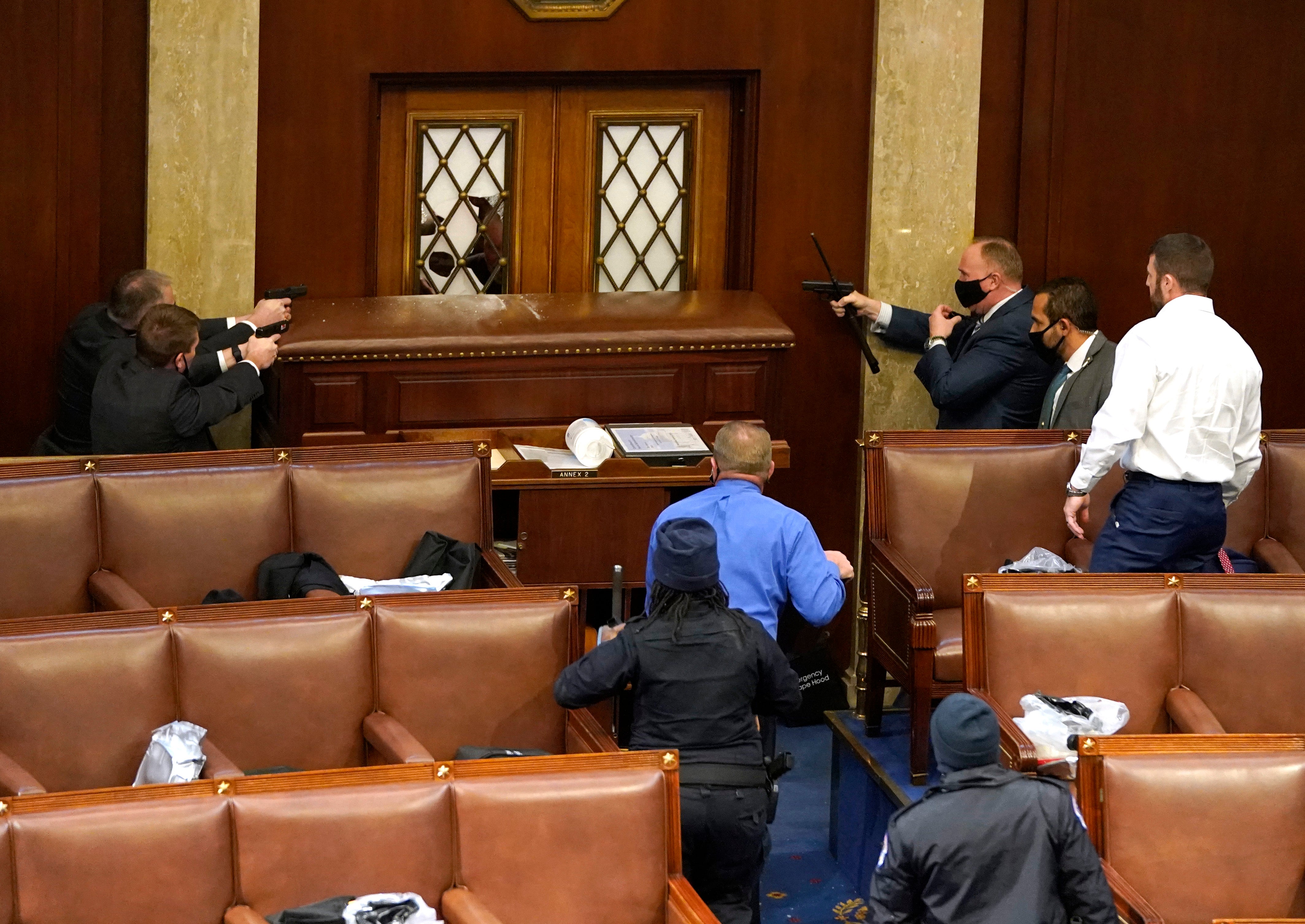 The stand-off at the door to the House of Representatives chamber on 6 January 2021