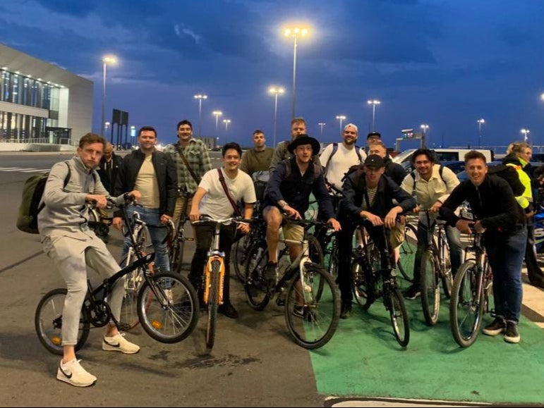 The stag do crew and their motley assortment of two-wheeled transportation