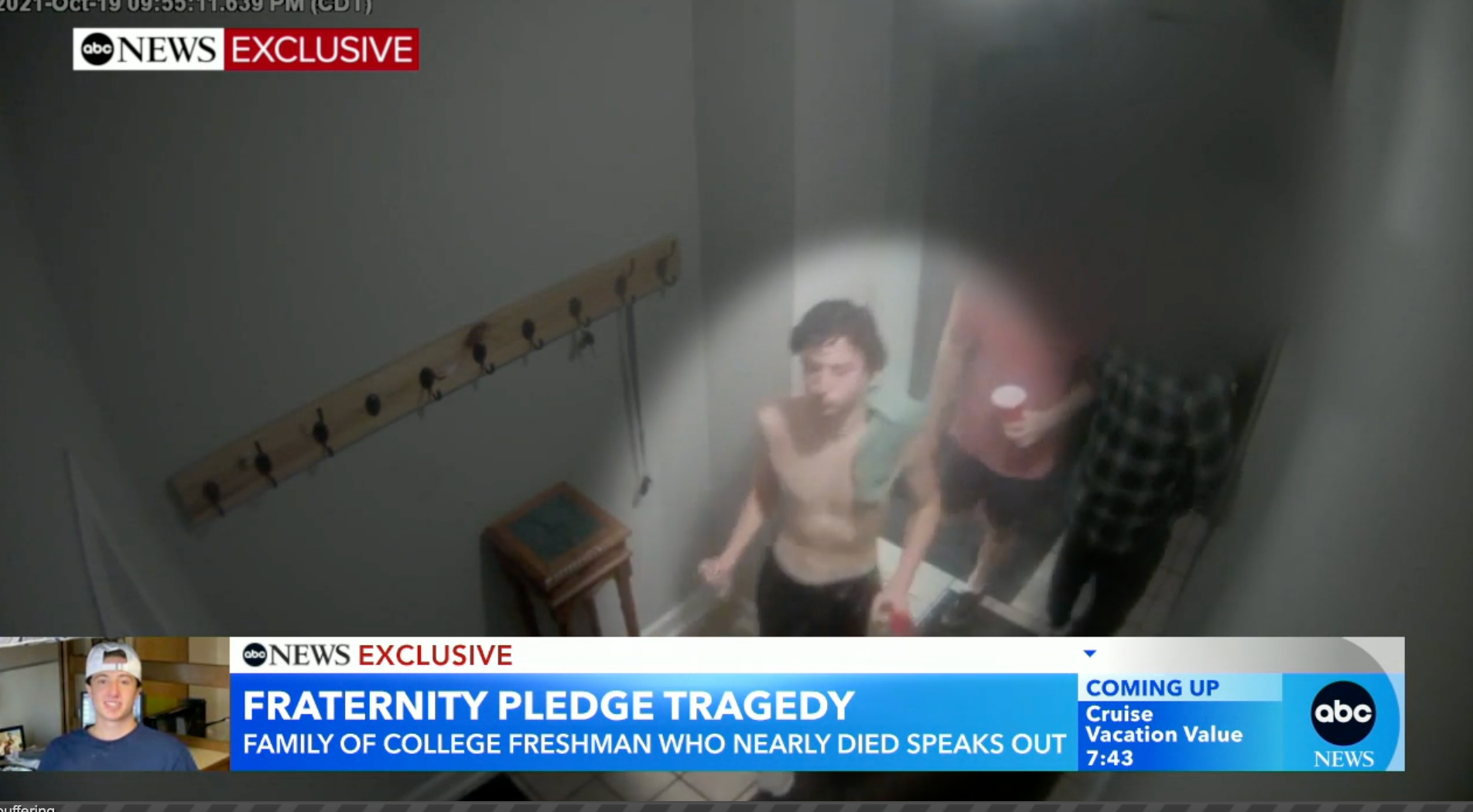 A shirtless Danny Santulli is seen during the hazing ritual at the University of Missouri last year