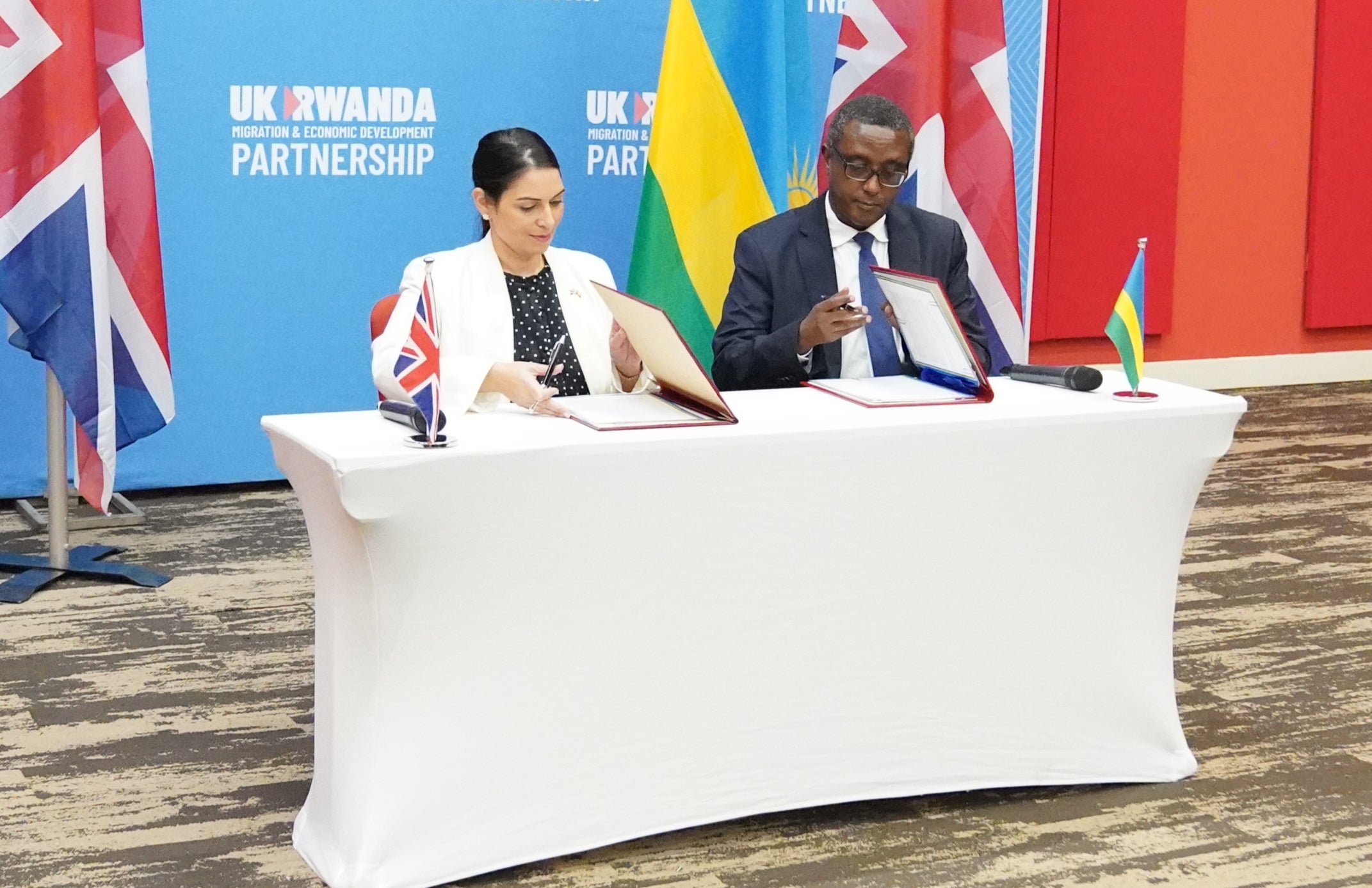 Home secretary Priti Patel and Rwandan minister for foreign affairs and international cooperation Vincent Biruta