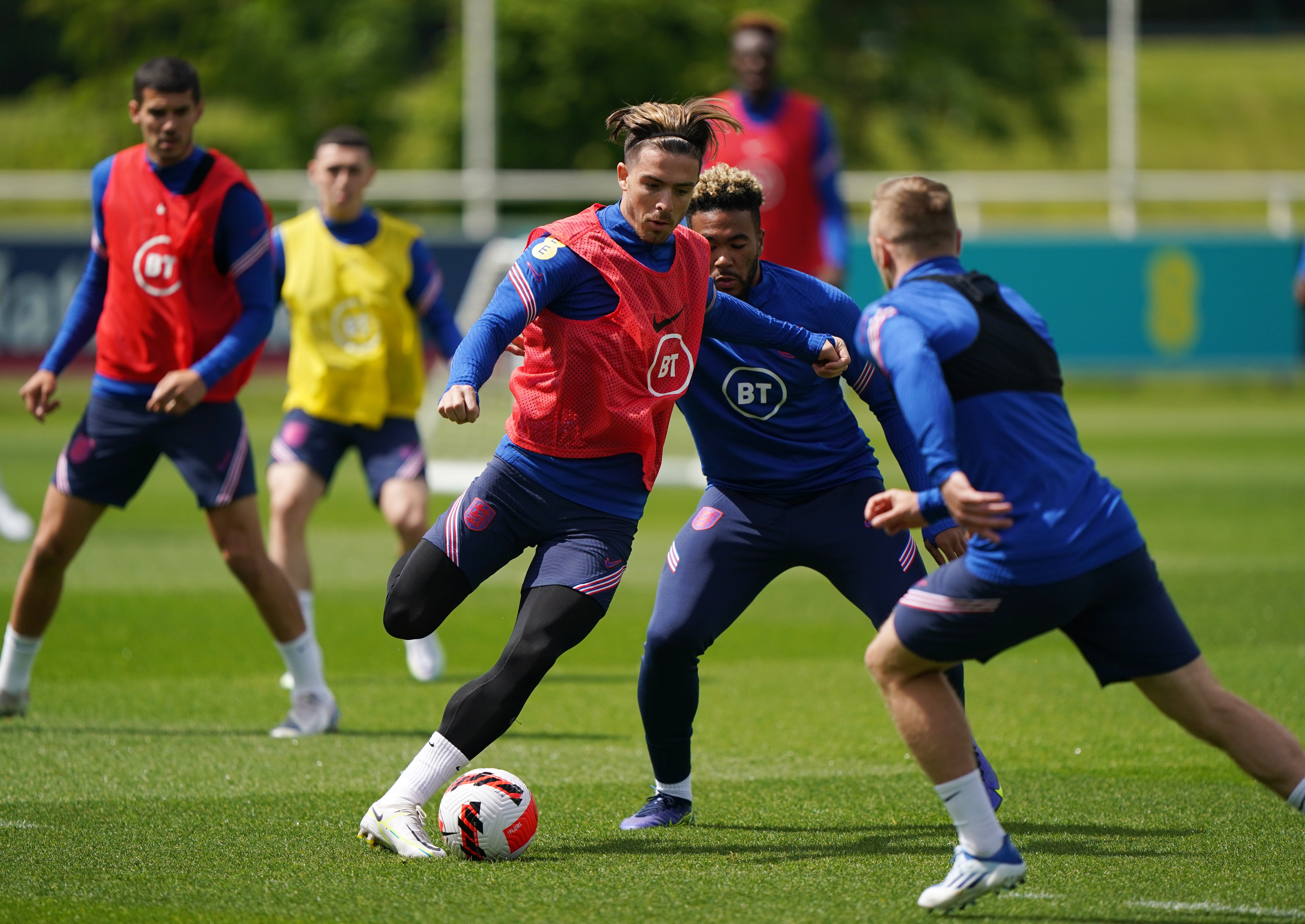 Jack Grealish (centre) will be hoping to start against Italy (Joe Giddens/PA)