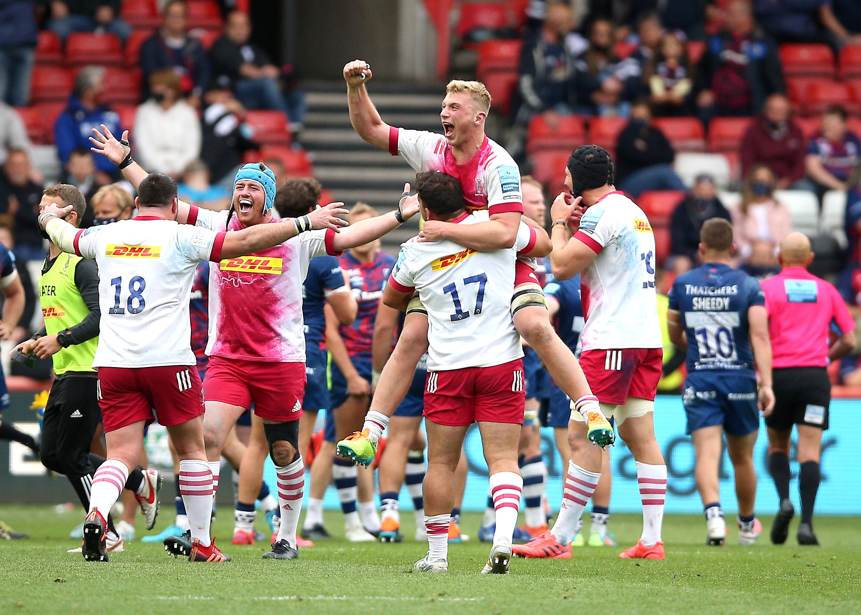 Harlequins defeated Bristol in an extraordinary Premiership semi-final last season (Nigel French/PA)