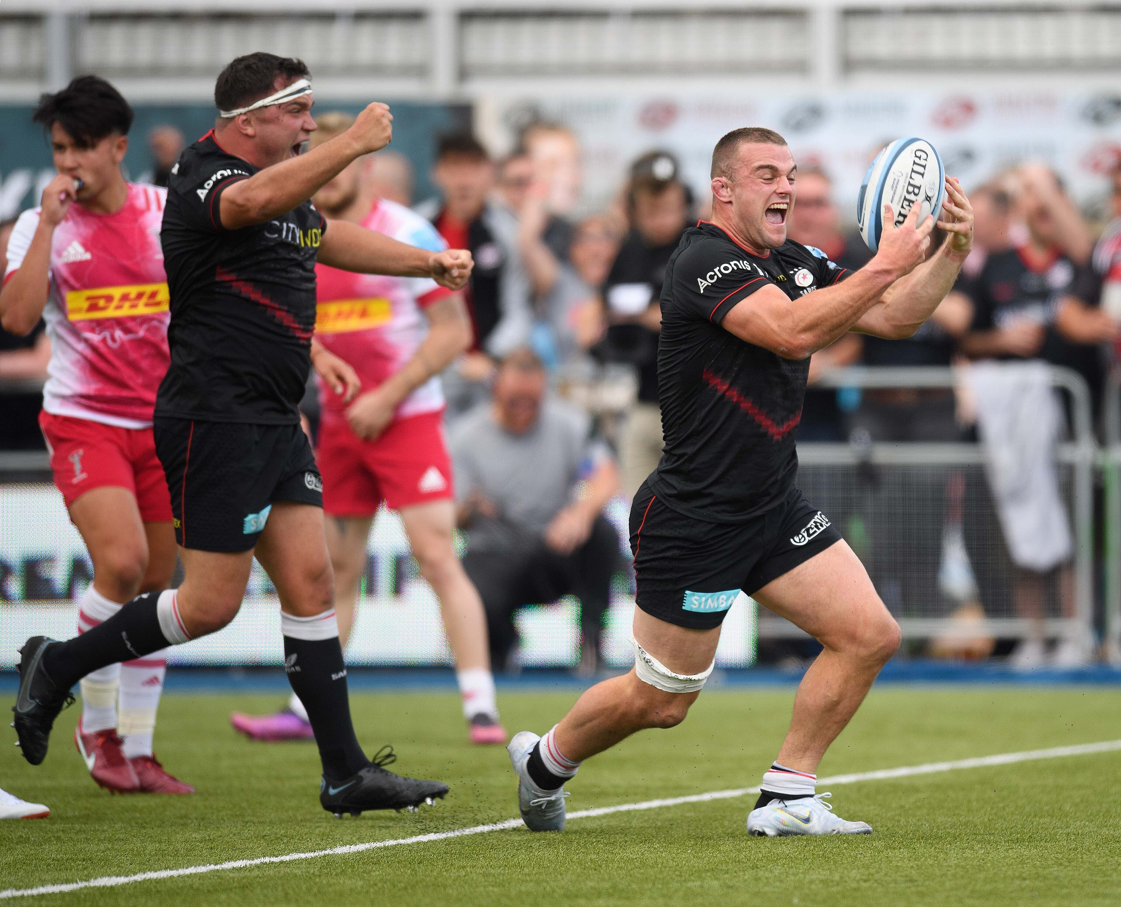 Ben Earl (right) crossed over twice in the second half for Saracens (Mark Pain/PA)