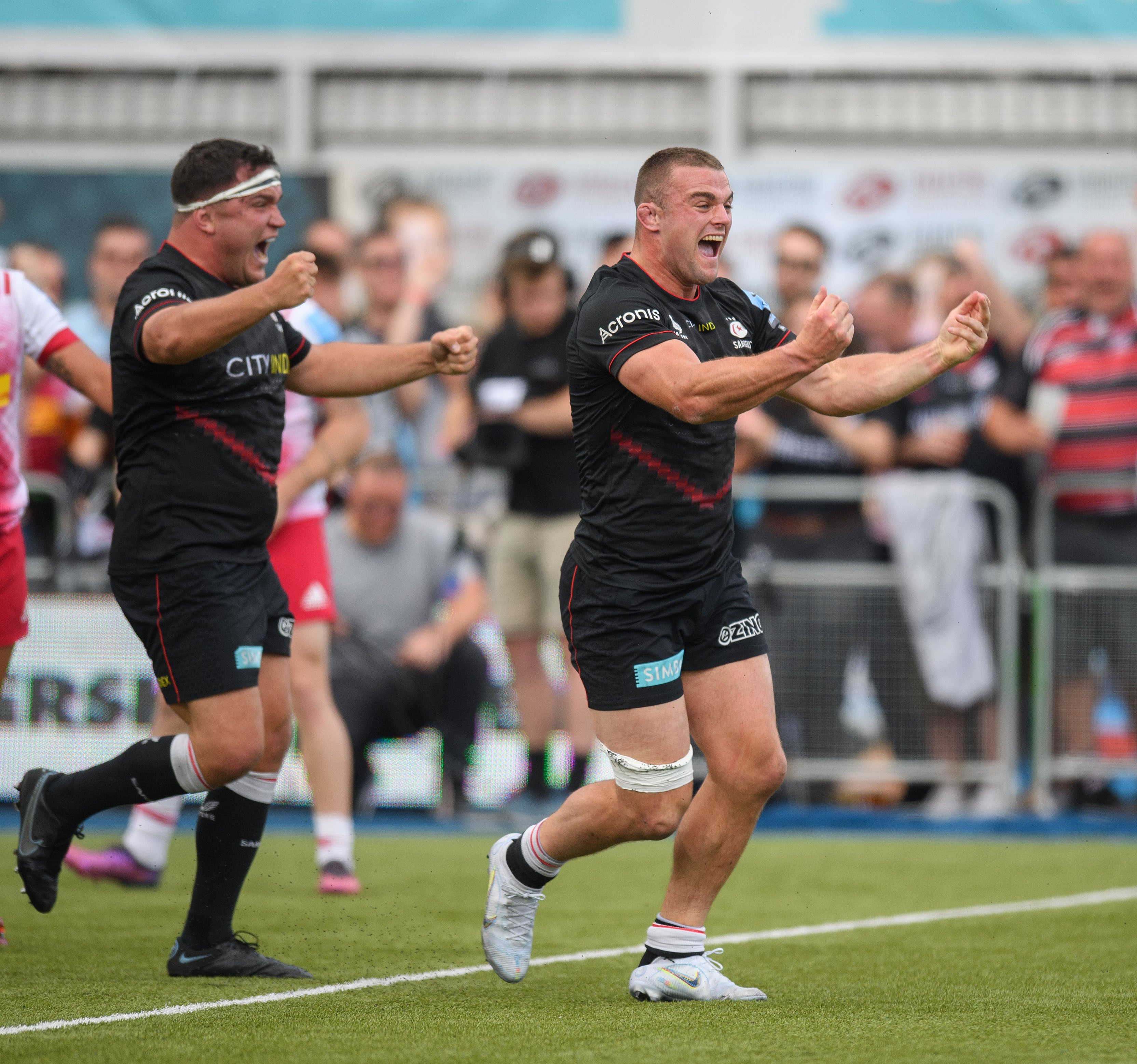 Ben Earl celebrates scoring a try during the Gallagher Premiership play-off semi-final win over Harlequins (Mark Pain/PA)