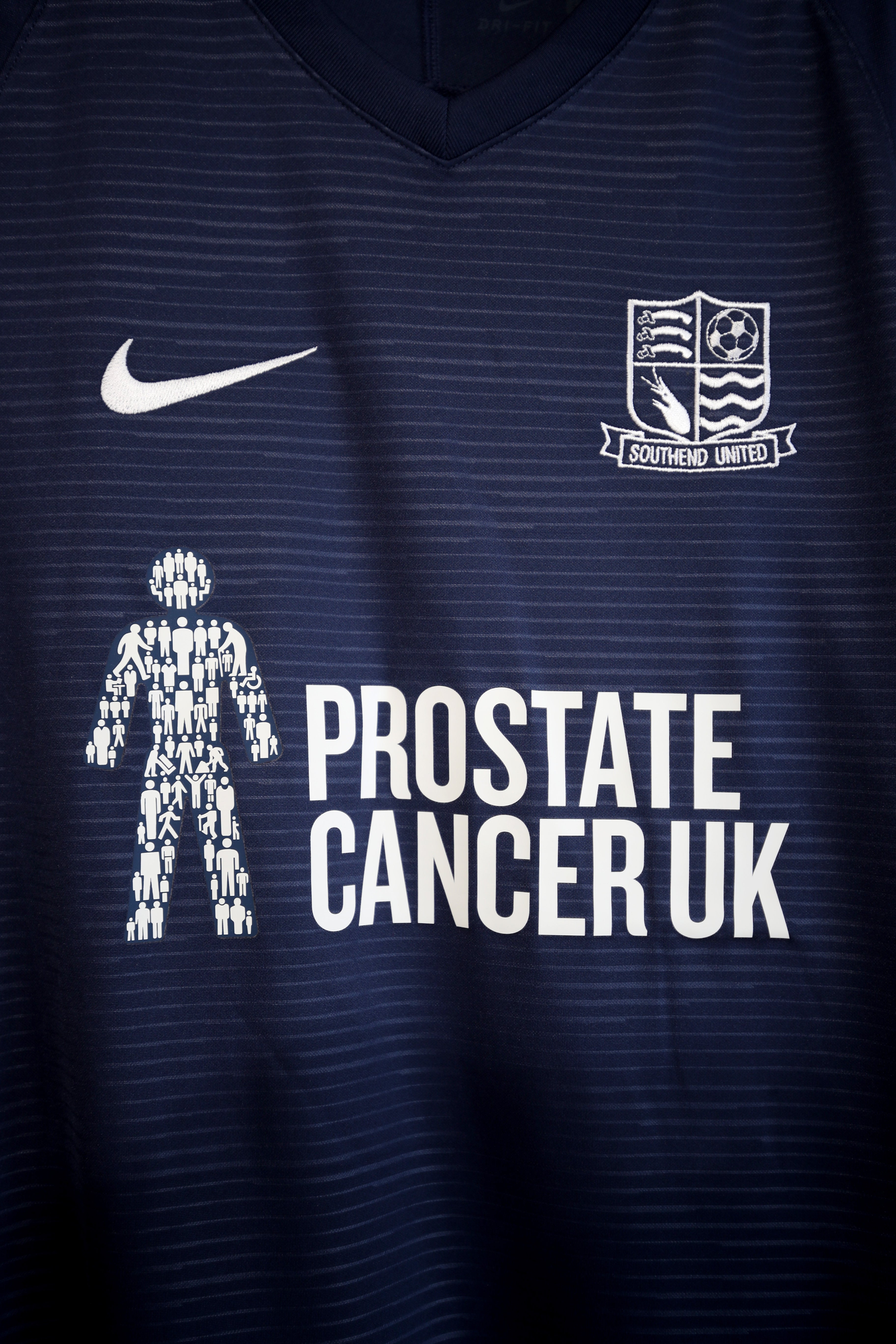 Southend United replica shirts on sale showing shirt sponsor Prostate Cancer UK (Chris Radburn/PA)