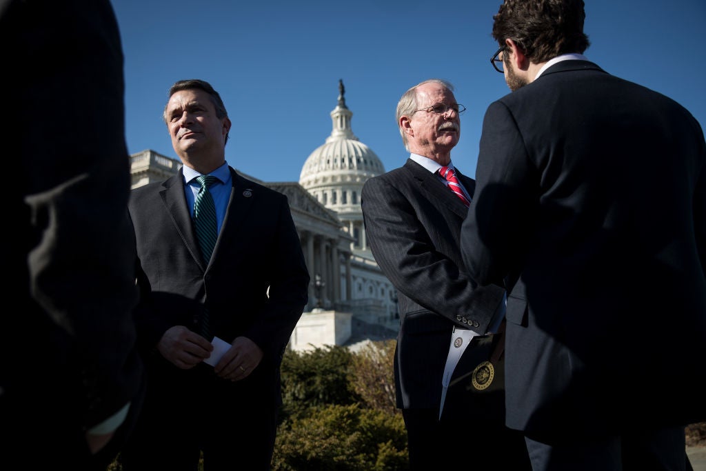 Don Bacon, left, outside of the US Capitol