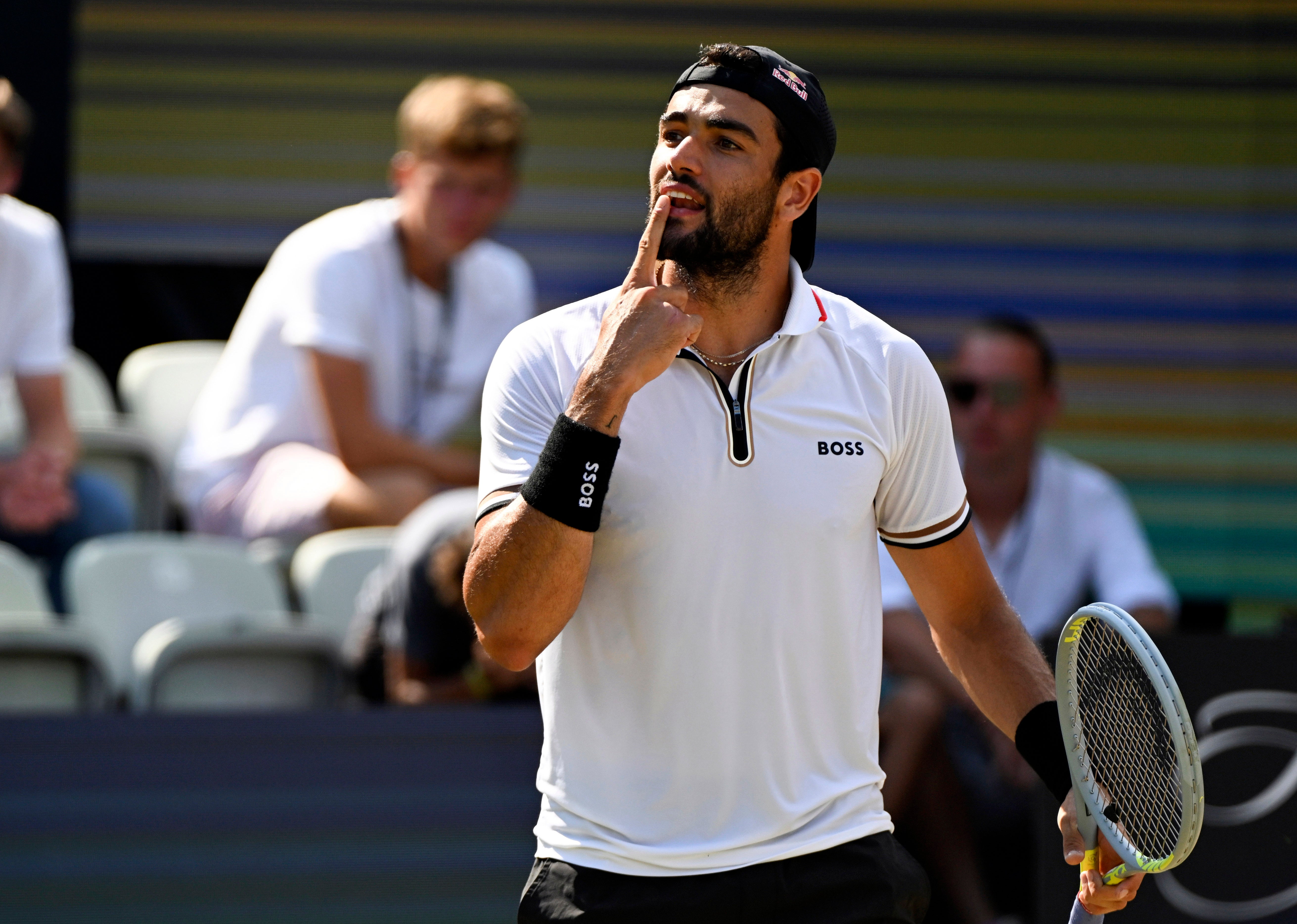 Matteo Berrettini in confident mood during the match on Sunday