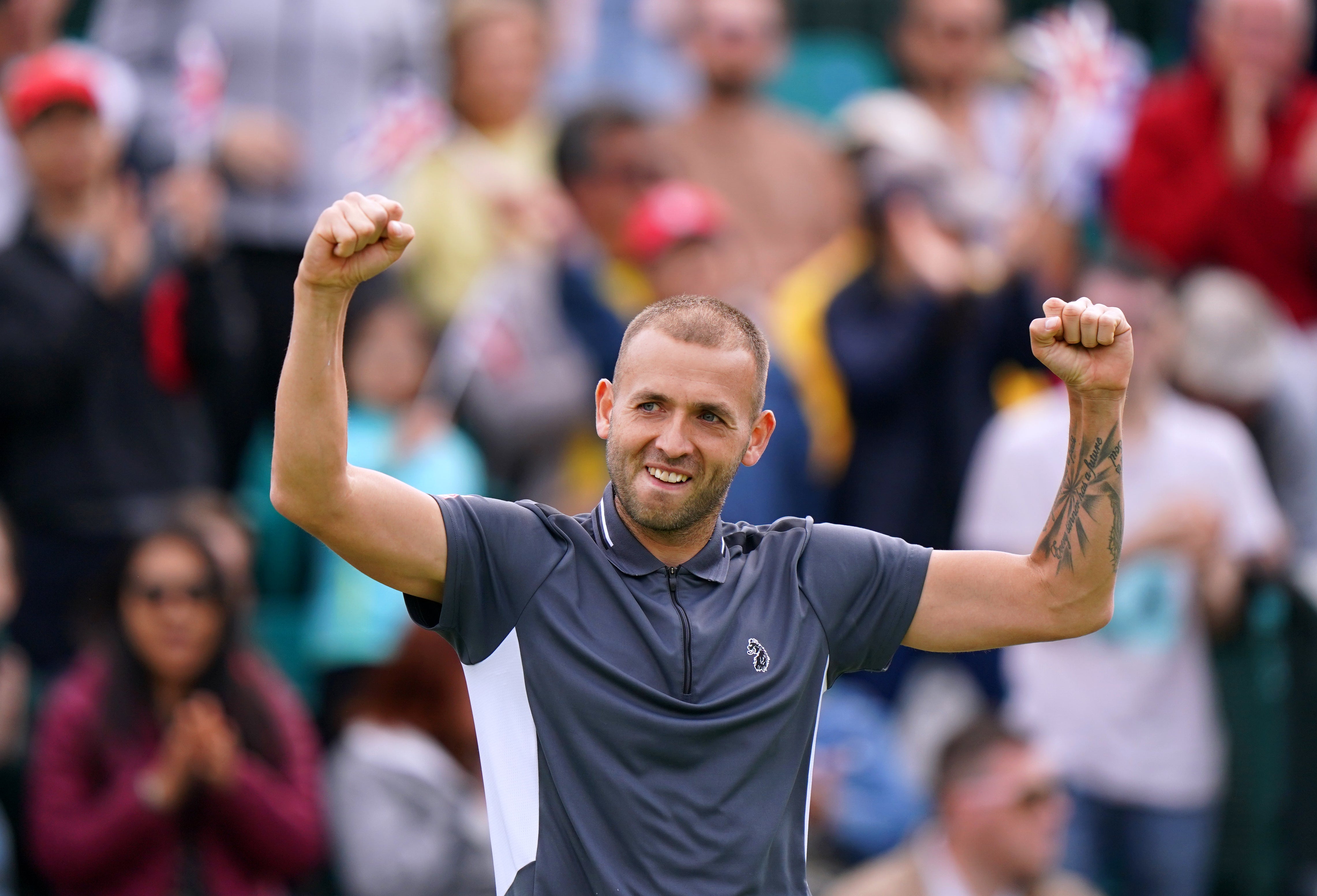 Dan Evans celebrates beating Jordan Thompson to win the title in Nottingham (Tim Goode/PA)