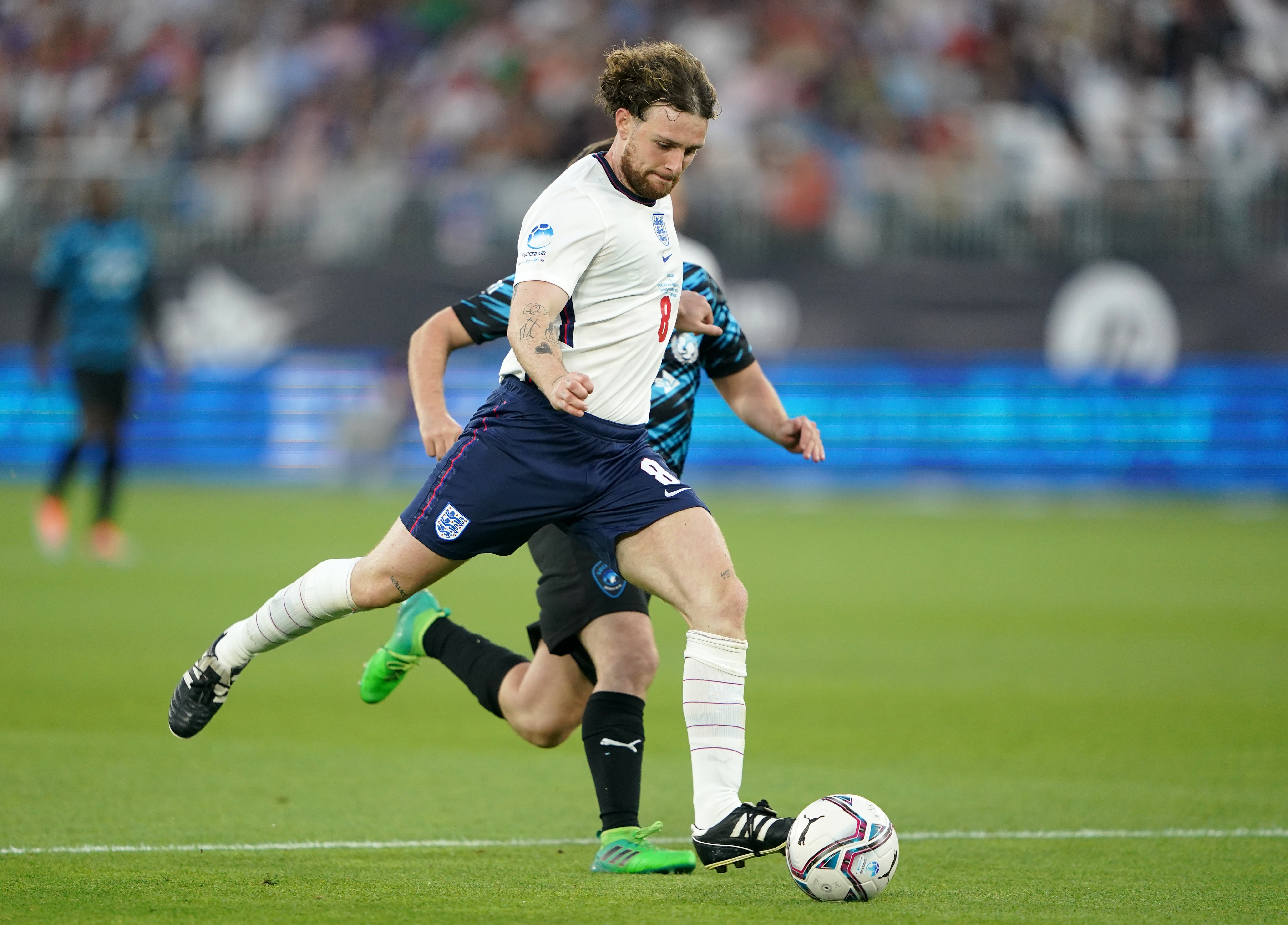 England’s Tom Grennan scores a goal in the second half (Zac Goodwin/PA)