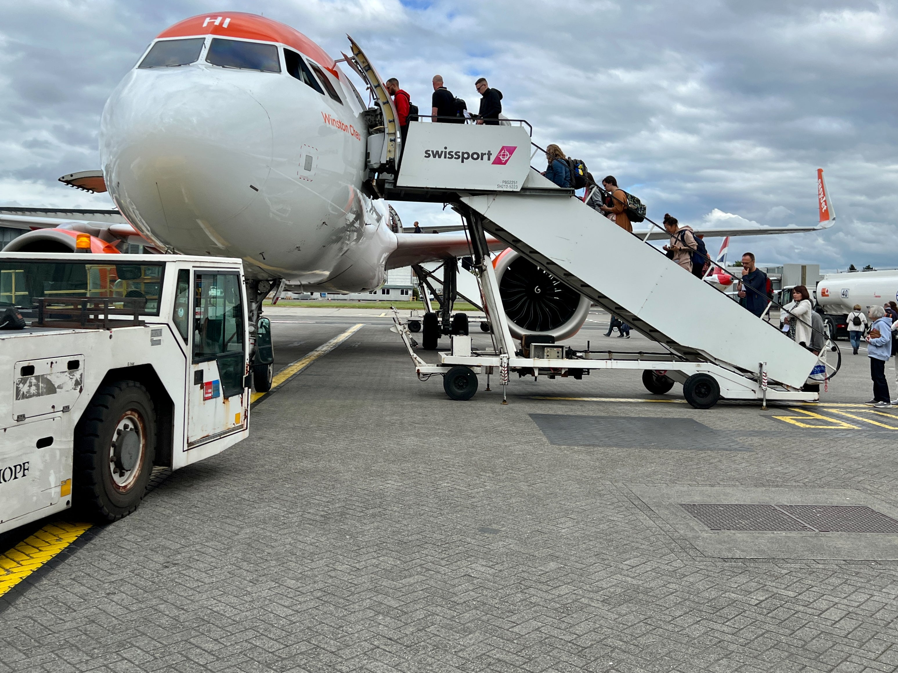 Passengers boarding an easyJet Airbus A320 at Glasgow airport