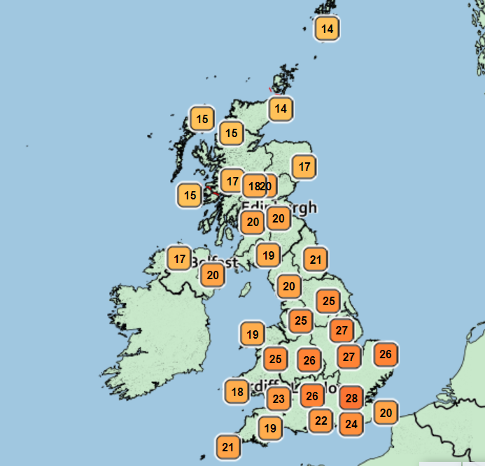 Temperatures will creep up from the late 20s to early 30s on Friday, Met Office predicts