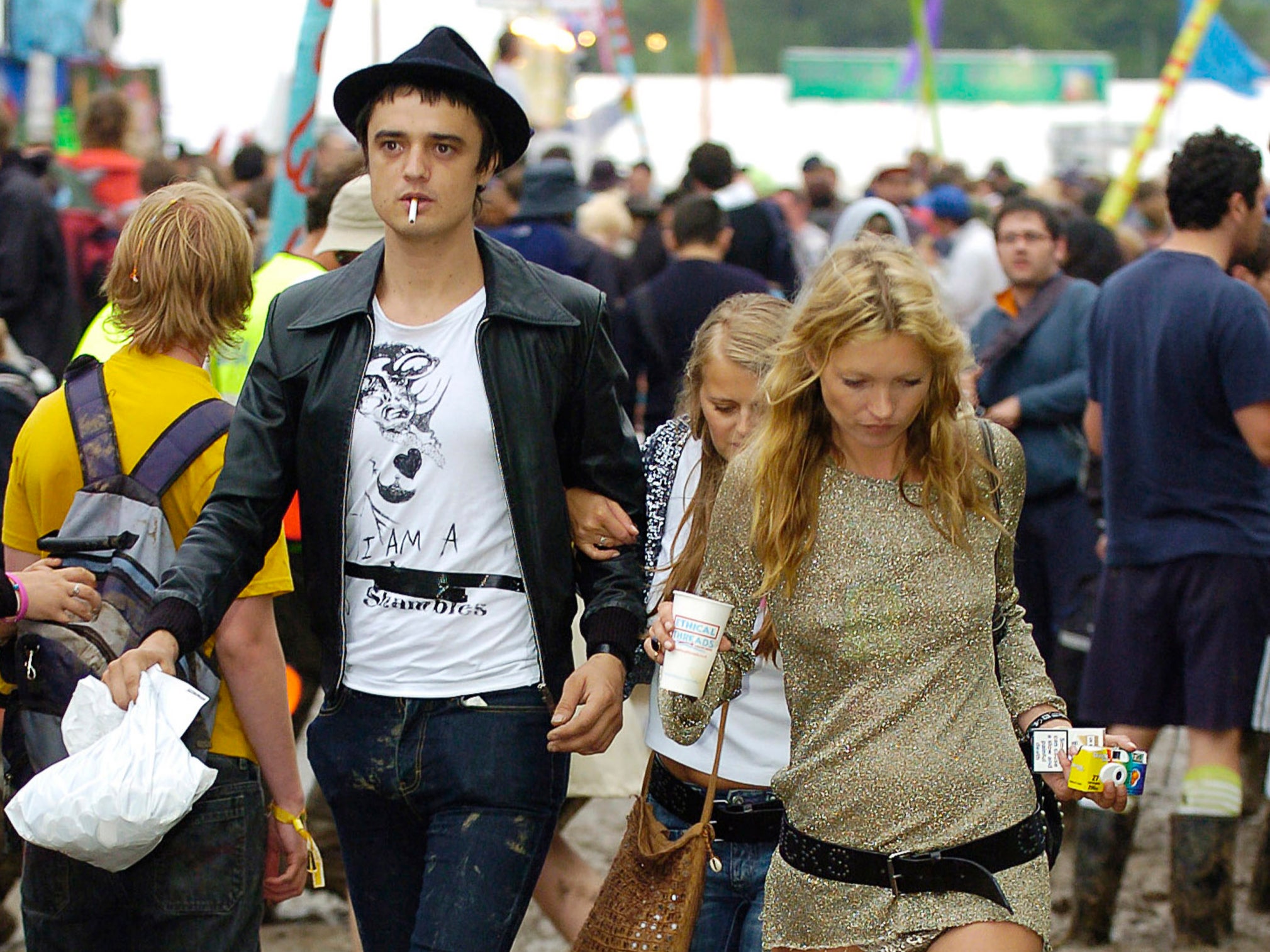 Kate Moss pictured with Pete Doherty at Glastonbury in 200