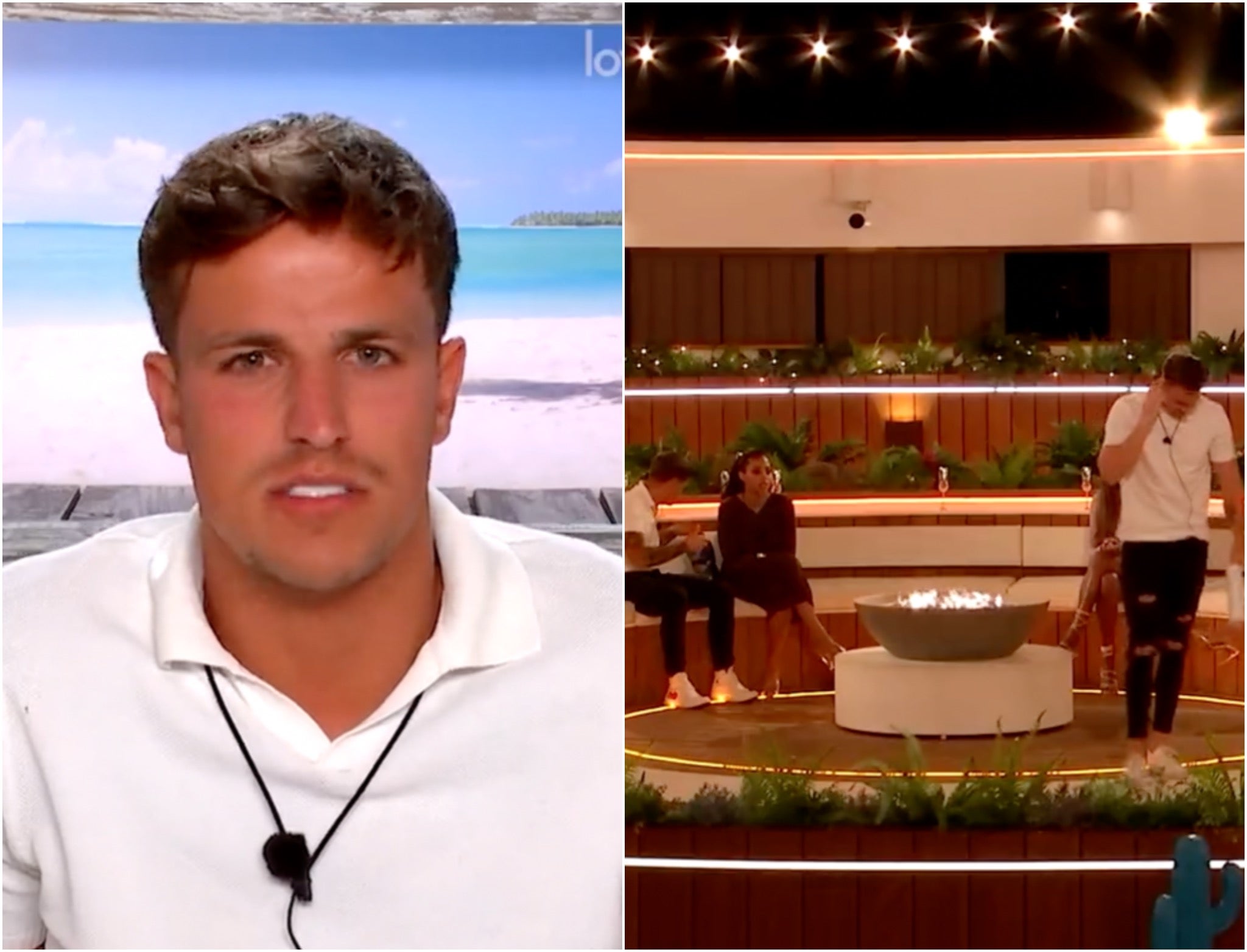 Luca speaks in the beach hut as Andrew storms off on ‘Love Island’