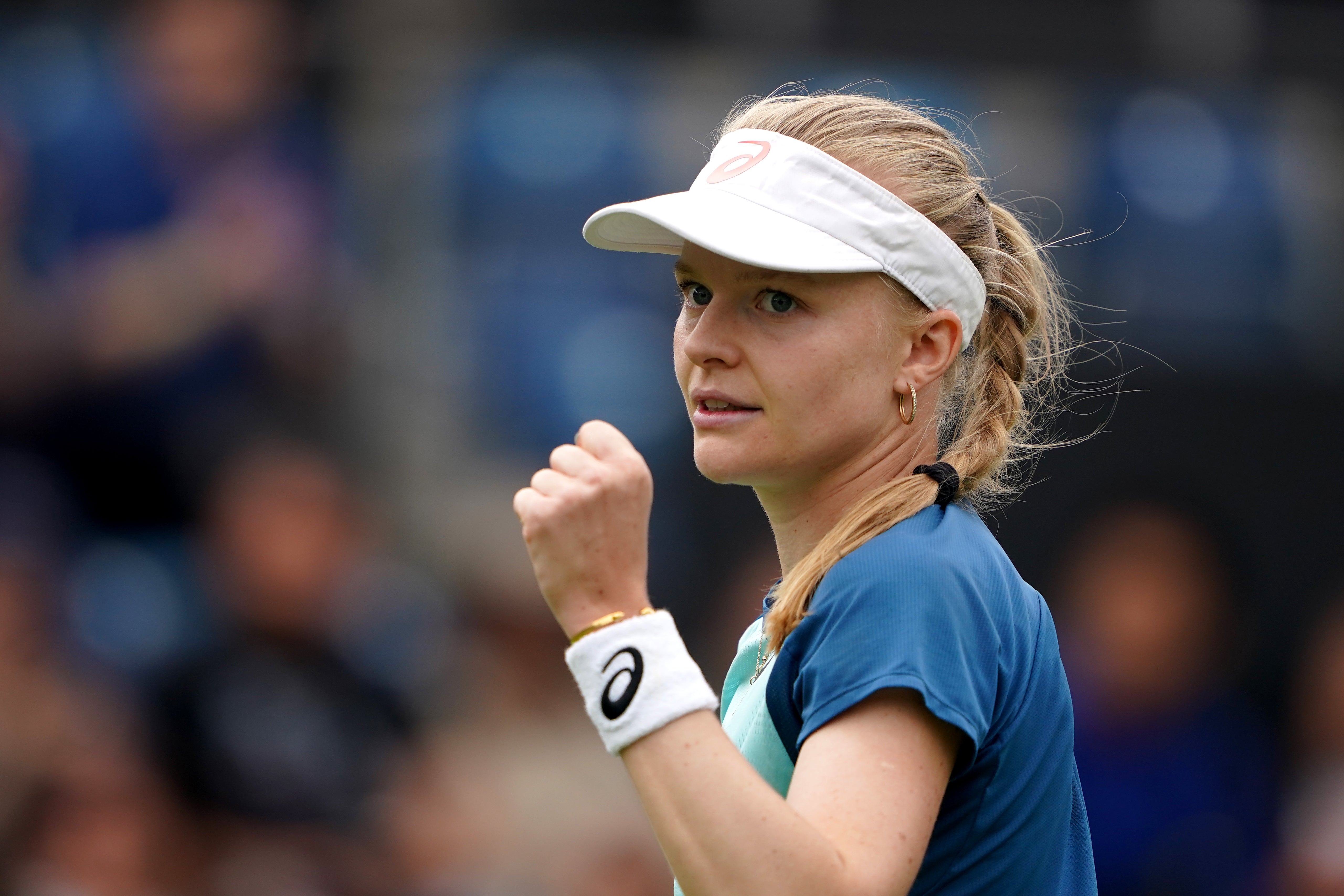 Harriet Dart celebrates victory over Colombia’s Camila Osorio (Zac Goodwin/PA)