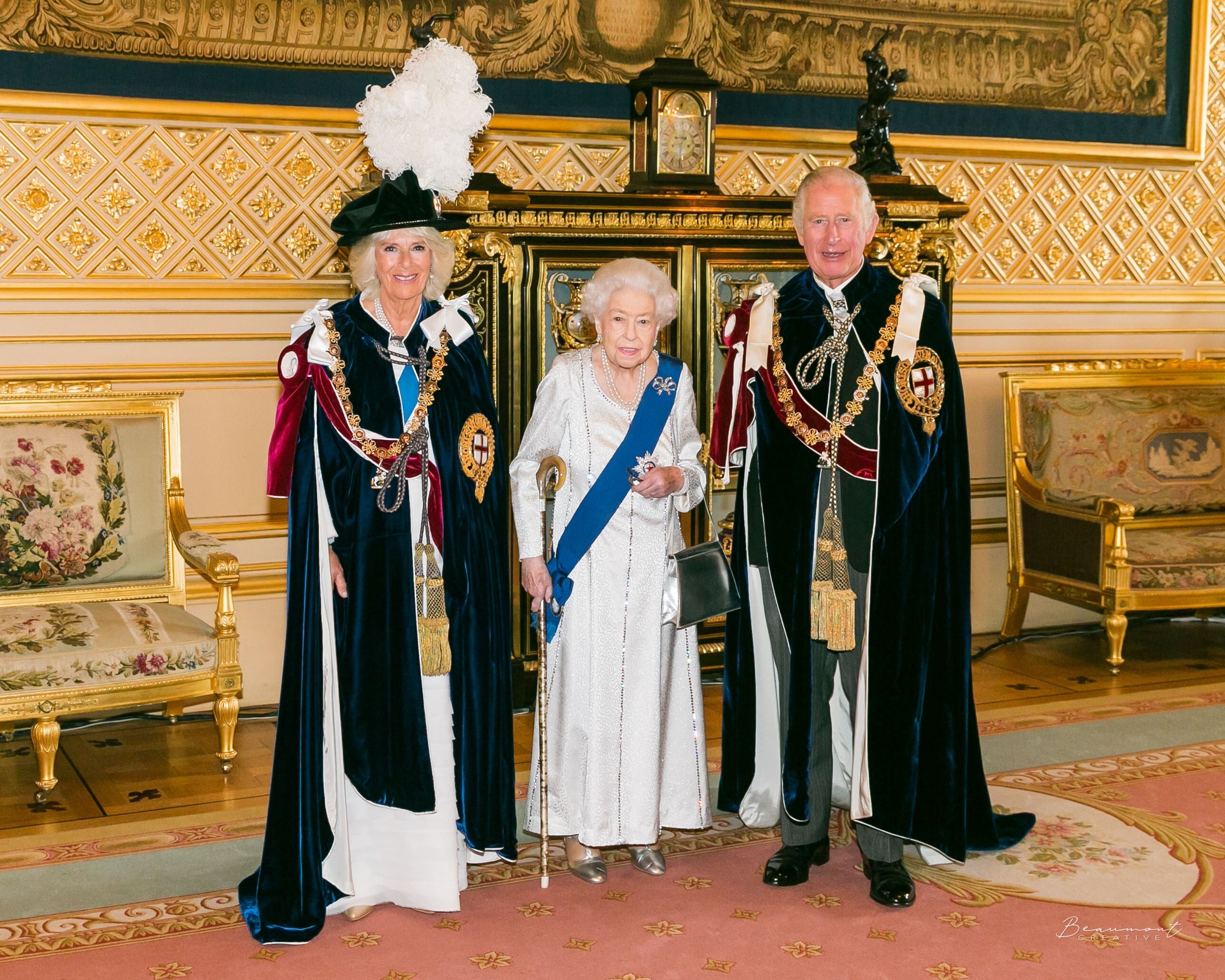 The Prince of Wales and the Duchess of Cornwall with the Queen at Windsor Castle ahead of the annual Order of the Garter Service (Steve Solomons/PA)