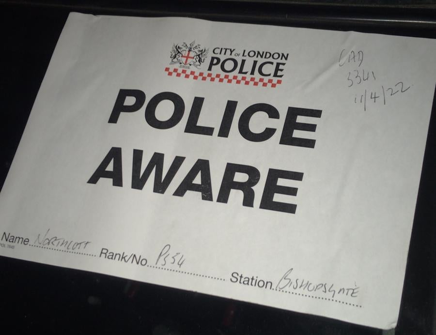 A notice left by police on Hamza’s car