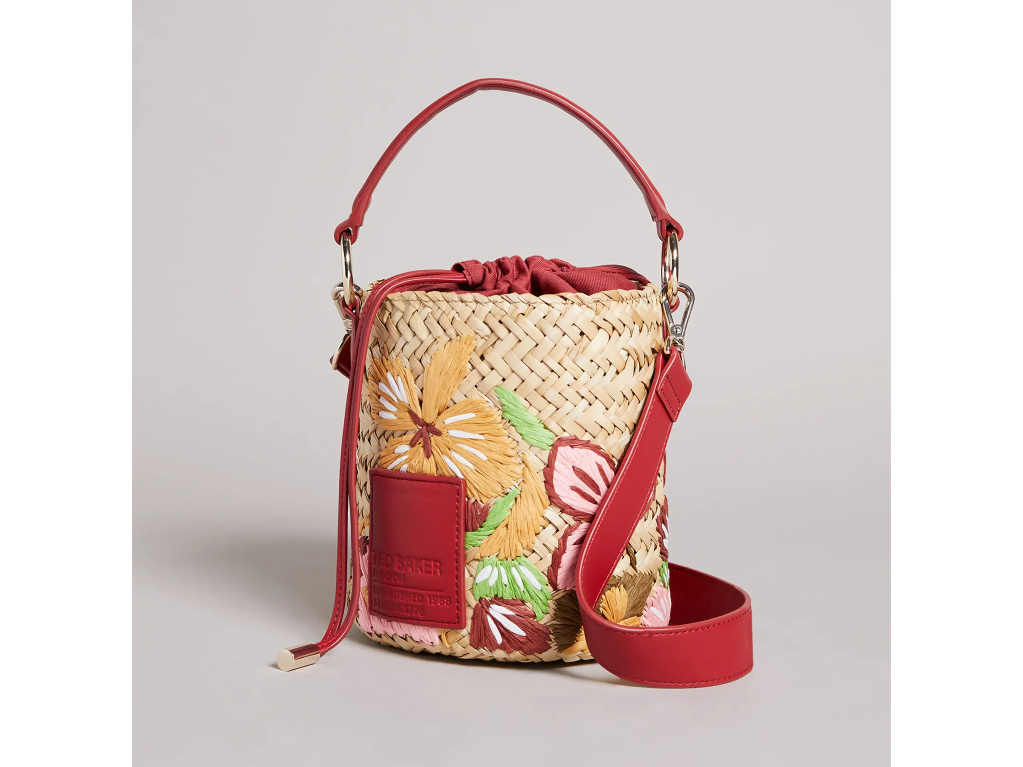 Ted Baker Appita appleseed embroidered straw bucket