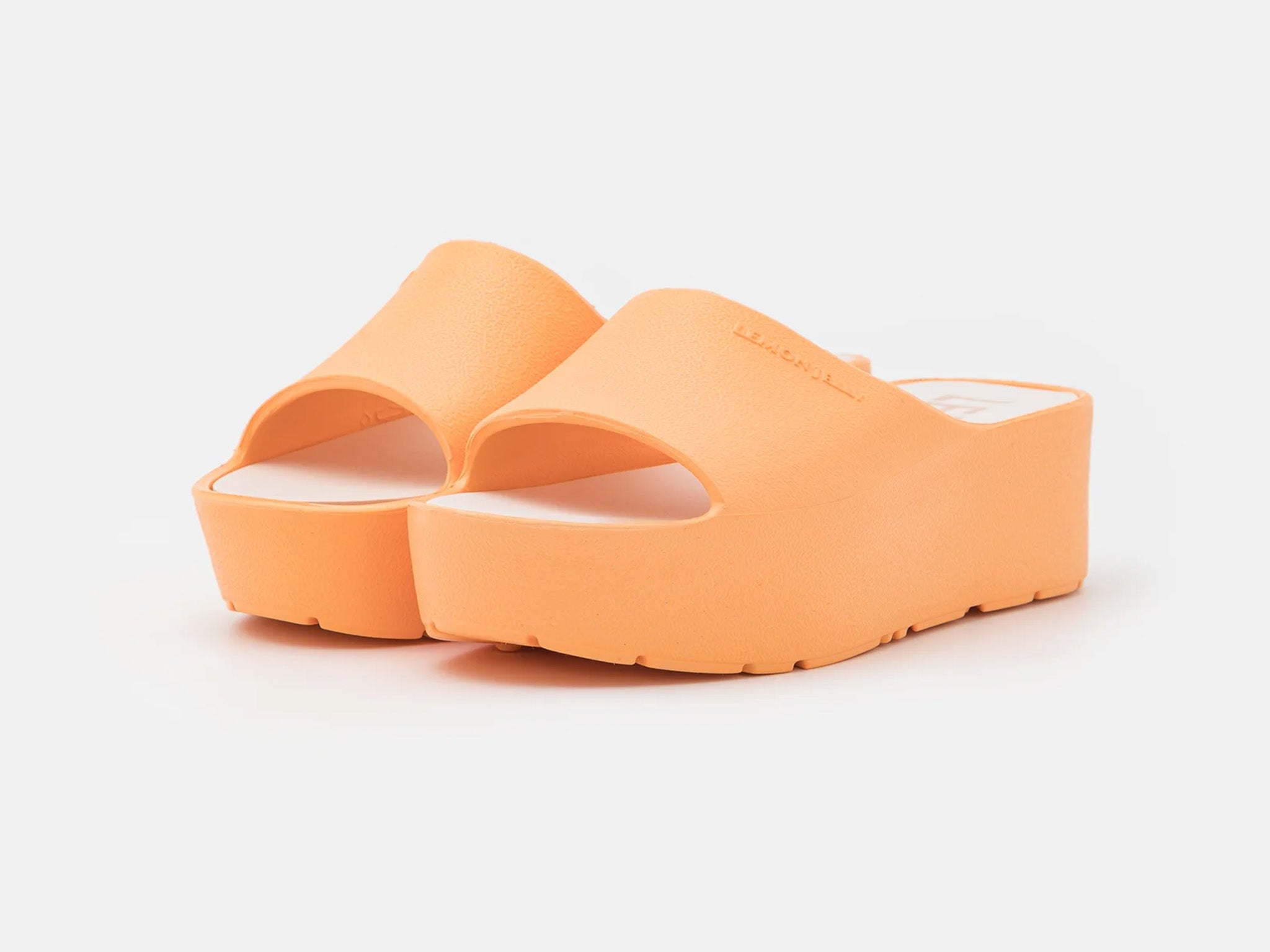 Lemon Jelly vegan orange platform slides, sunny 25